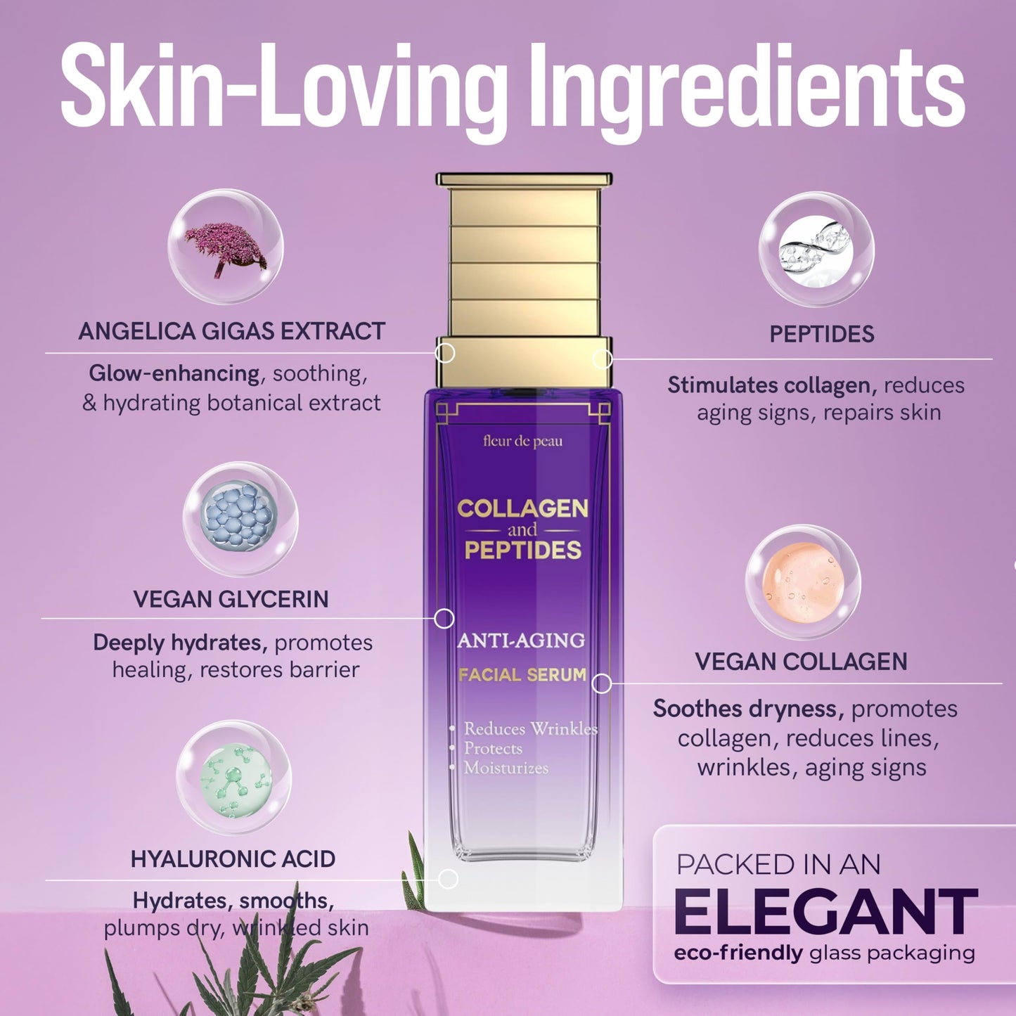 Fleur De Peau Collagen & Peptides Serum For Face - Dermatologist Tested, Anti-Aging, Ultra Hydrating, Plumping & Firming, for Fine Lines & Wrinkles Beauty & Personal Care Fleur De Peau