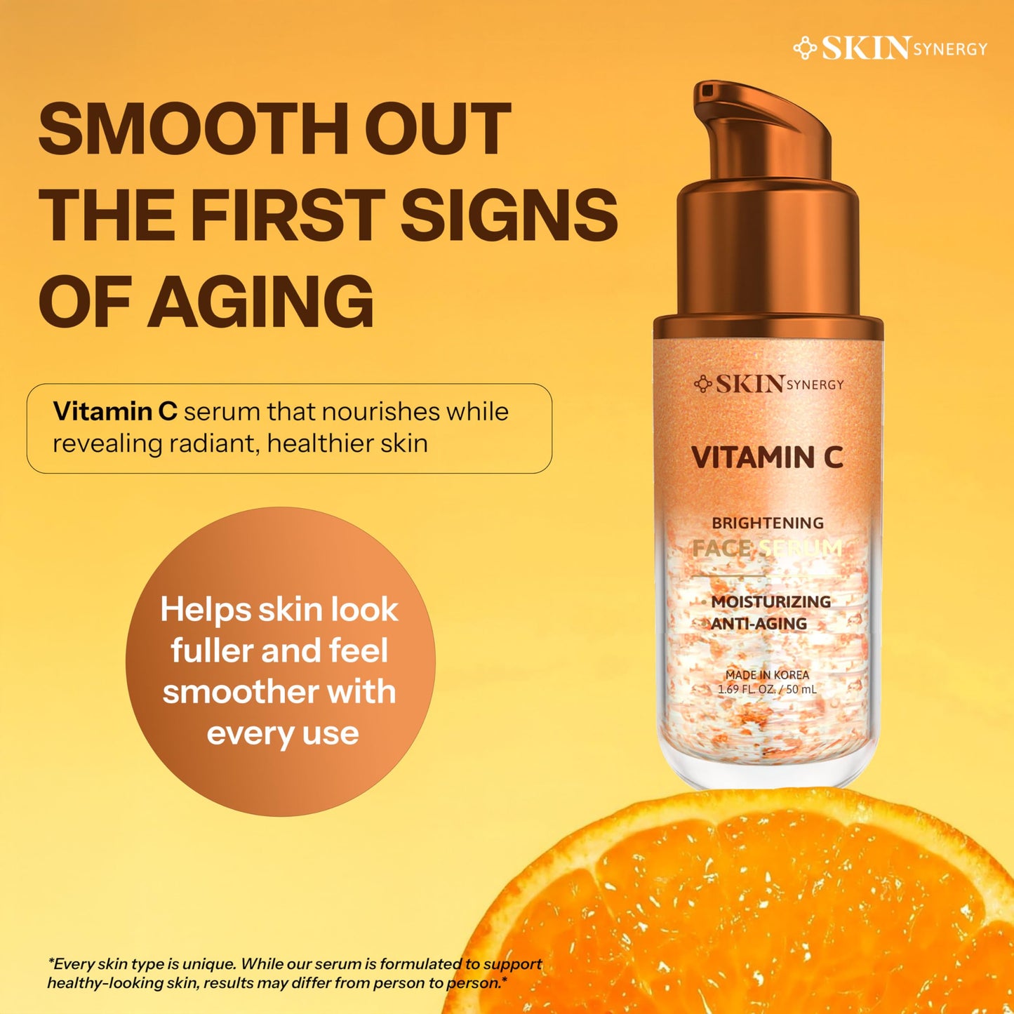 Skin Synergy Vitamin C Face Serum - Revitalizes Dull, Uneven Skin & Supports Youthful Glow - Dermatologist Tested, Anti-Aging, Korean Skin Care Beauty & Personal Care Skin Synergy
