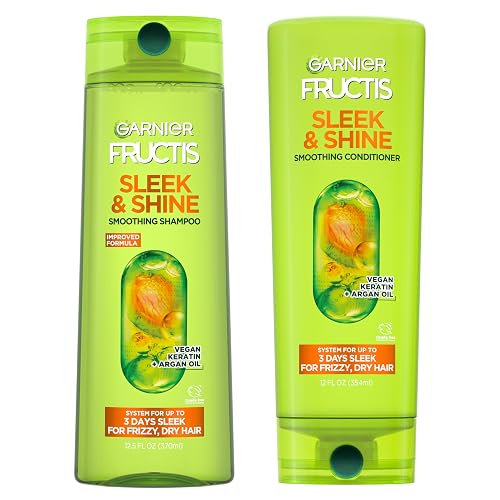 Garnier Fructis Sleek & Shine Shampoo (22 Fl Oz) + Conditioner (21 Fl Oz) Set for Frizzy, Dry Hair, Plant Keratin + Argan Oil (2 Items), 1 Kit Beauty & Personal Care Garnier