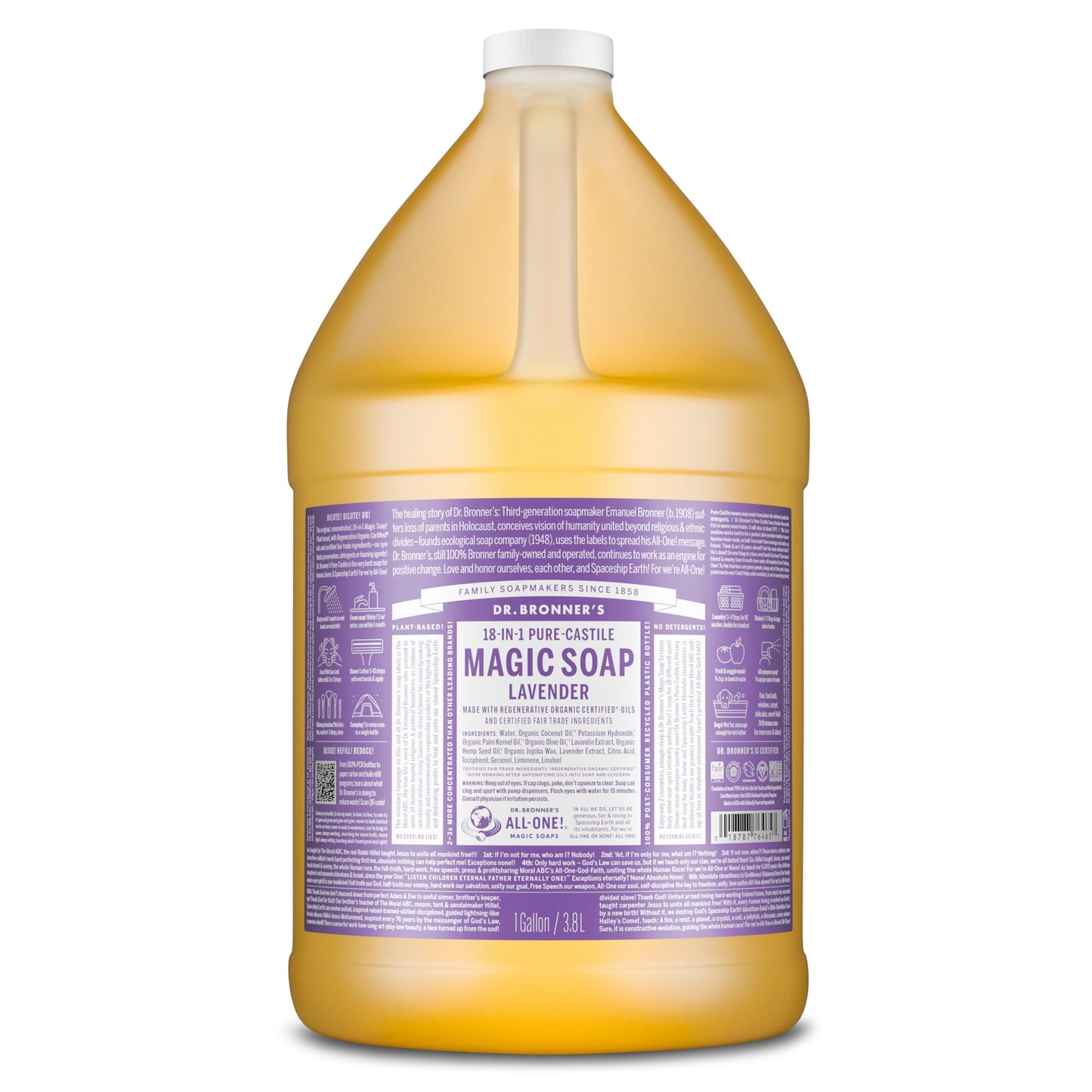 Dr. Bronner's Pure-Castile Magic Soap Liquid (Lavender, 1 Gallon) - Made with Regenerative Organic Certified Oils- For Face, Hair, Laundry, Dishes Beauty & Personal Care Dr. Bronner's