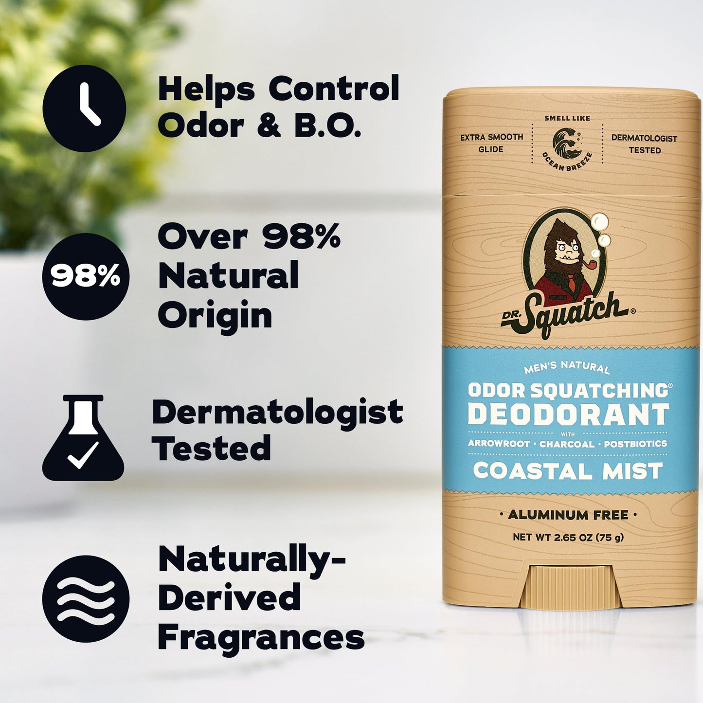 Dr. Squatch Natural Men’s Deodorant - Aluminum Free Natural Deodorant Men with Charcoal & Postbiotics for 72-Hour Odor Protection - Coastal Mist Beauty and Personal Care Dr. Squatch