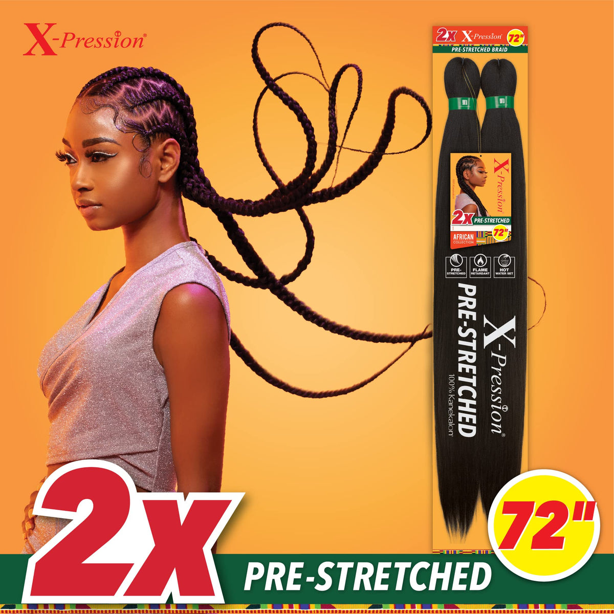Sensationnel X-pression prestretched braiding hair - 2x xpression 72 inch all kanekalon flame retardant synthetic braid in hair extensions - 2X 72