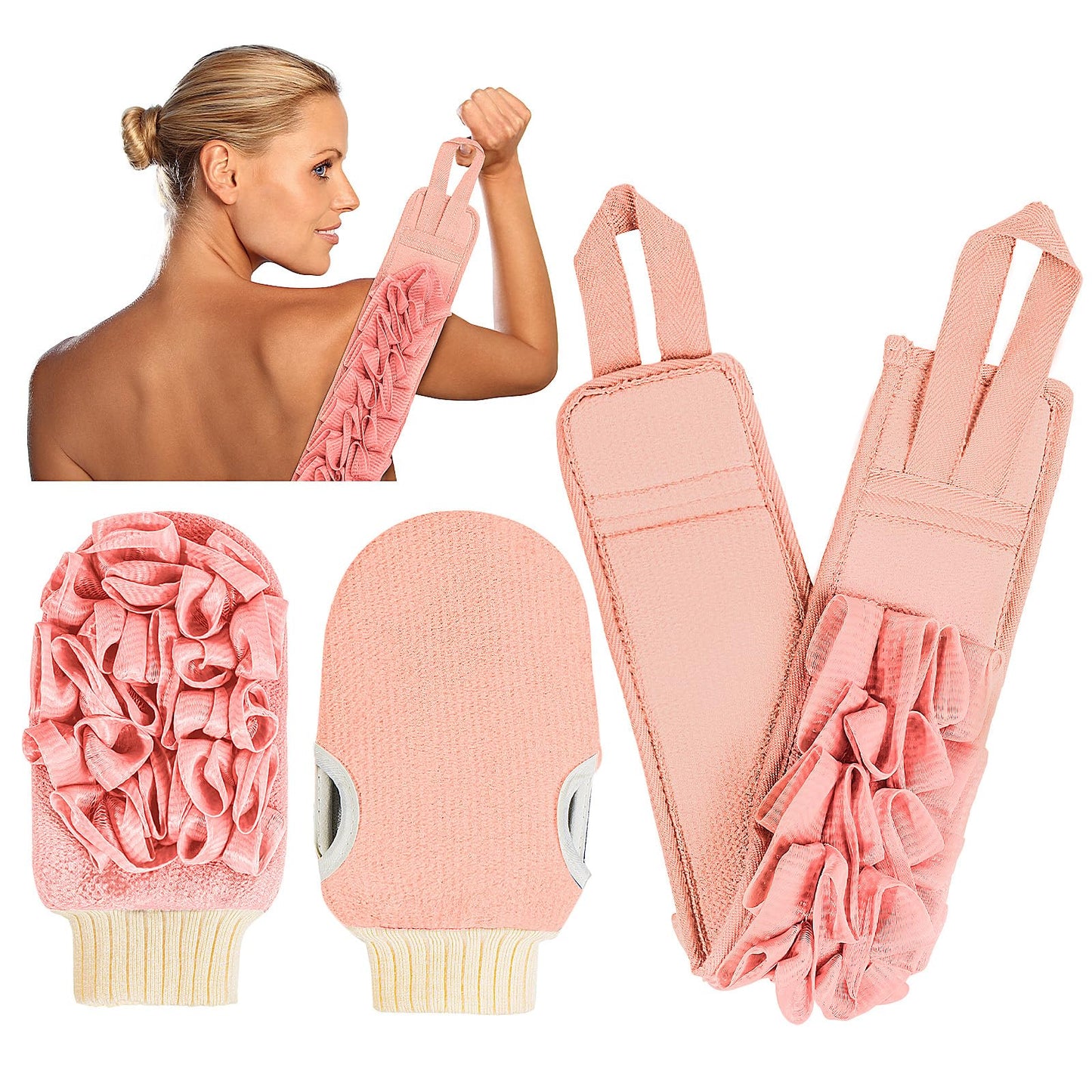 Deep Exfoliating Glove for Shower Double-Sided Mitt, with Extra Long Exfoliating Washcloth - Extreme Body & Back Scrubber for Shower, Massage Scrub Beauty and Personal Care kullder