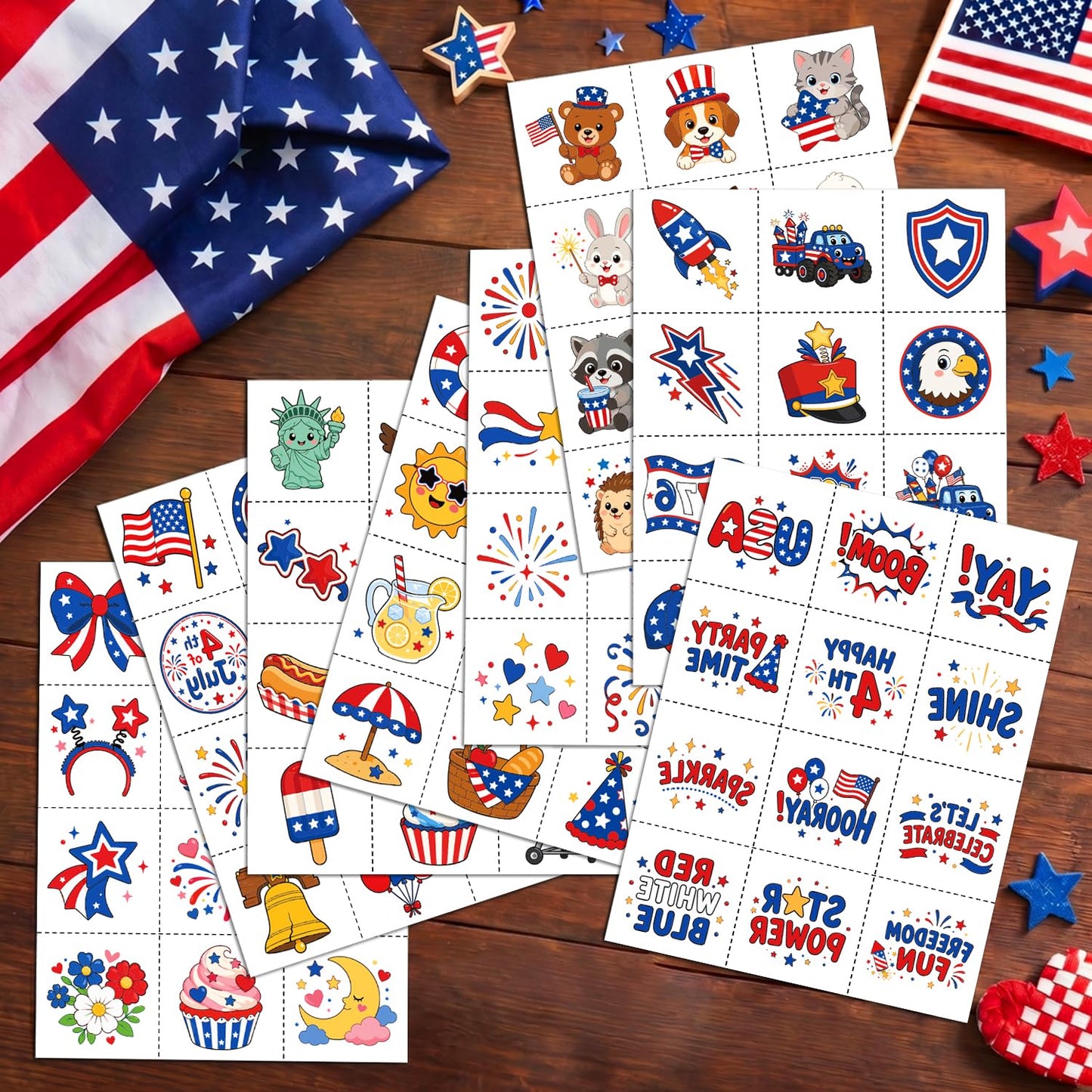 JCFIRE 4th of July Temporary Tattoos for Kids Adults, Cute Independence Day Fake Tattoos Stickers, Fourth of July Red White and Blue 4th of July Beauty and Personal Care JCFIRE