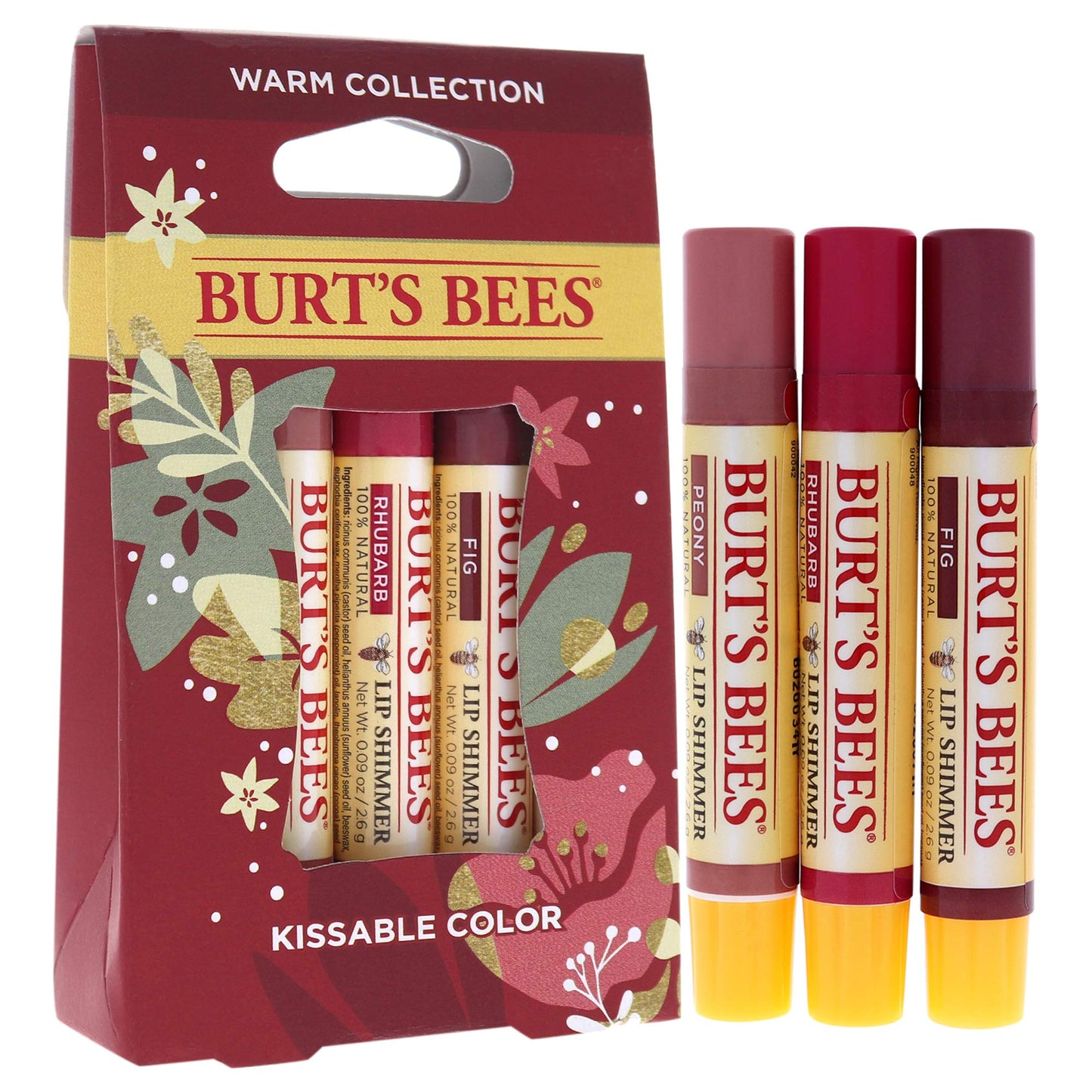 Burts Bees Kissable Color Warm Collection Unisex Lip Shimmer Peony, Rhubarb, Fig 3 oz Beauty & Personal Care Burt's Bees