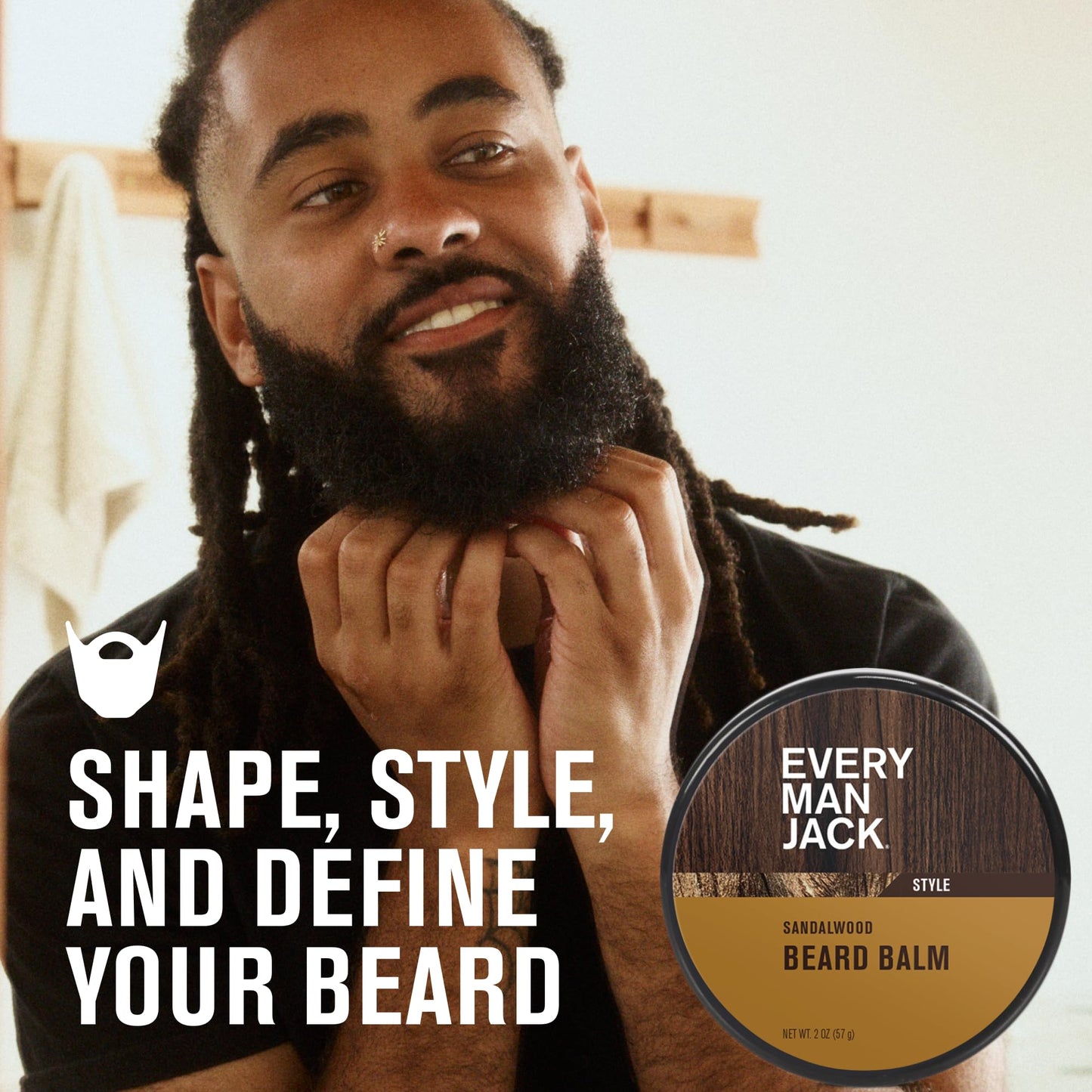 Every Man Jack Beard Balm - Moisturize, Strengthen And Style Your Beard w/Medium Hold - Light Sandalwood Scent - Made w/Naturally Derived Ingredients Beauty & Personal Care Every Man Jack
