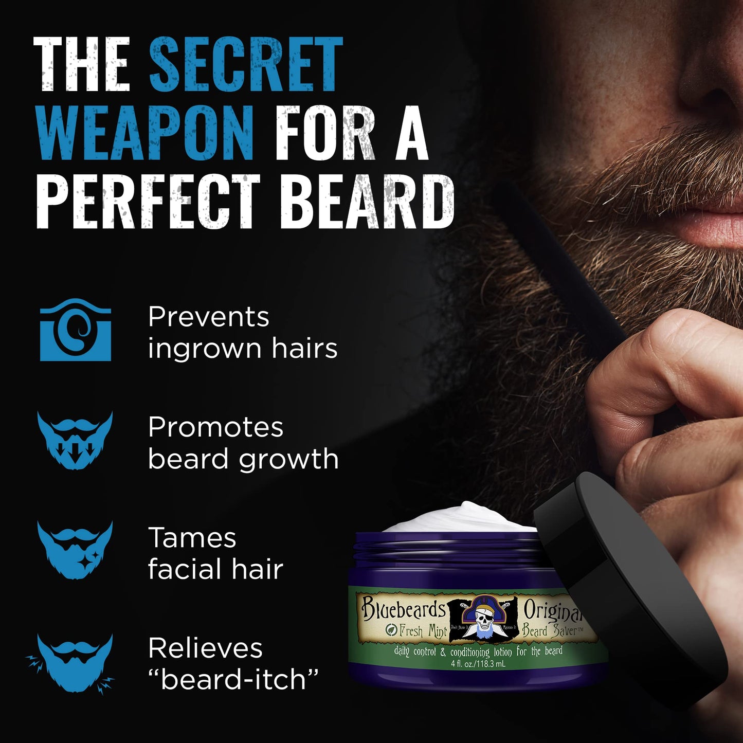 Bluebeards Original Beard Balm Leave-in Conditioner - 4 oz Fresh Mint Beard Saver Softener for Men with Aloe & Peppermint Oil Deeply Conditions Beauty & Personal Care Bluebeards Original