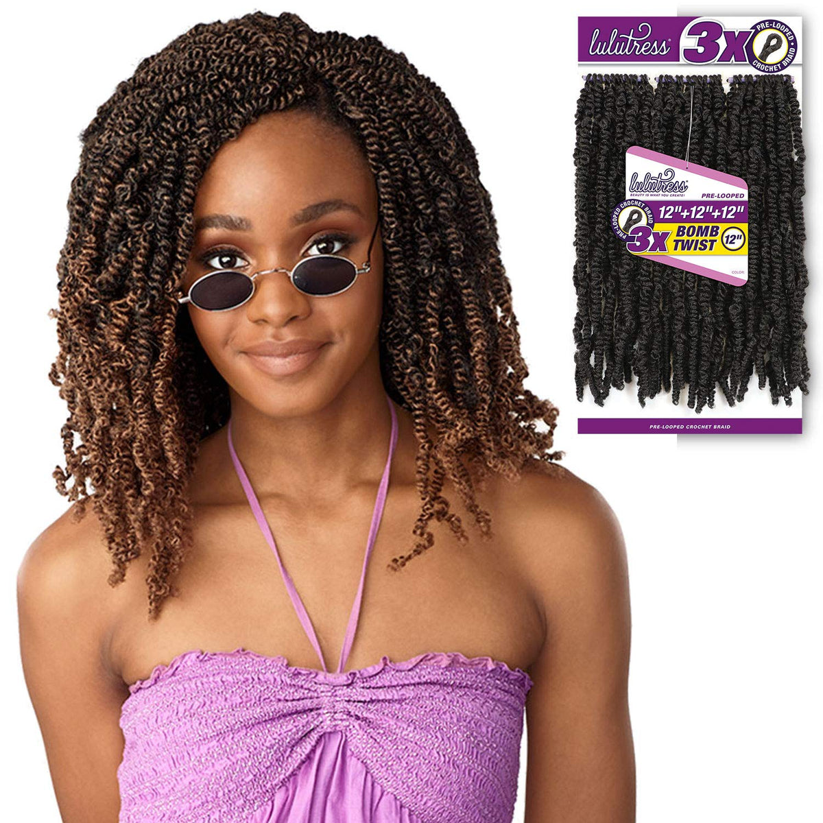 Sensationnel Lulutress Crochet Braiding Hair-3X Bomb Twist 12 Inch,SM1B/BG