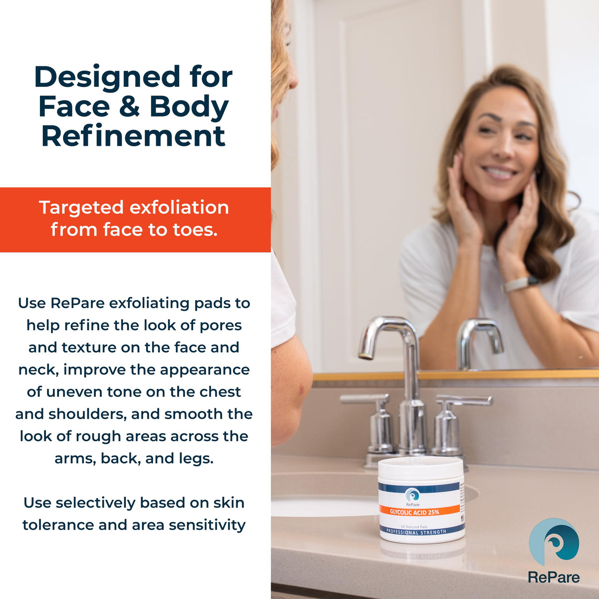 RePare Glycolic Acid 25% Peel Pads - Professional Resurfacing Facial Treatment for Smooth Skin Tone & Texture (2-Jar Value Pack) Jars only