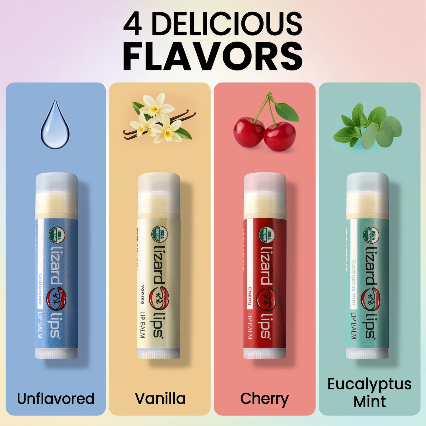 Lizard Lips USDA Certified Organic - 4 Flavor Variety Pack Beauty & Personal Care Lizard Lips