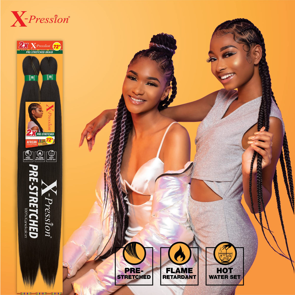 Sensationnel X-pression prestretched braiding hair - 2x xpression 72 inch all kanekalon flame retardant synthetic braid in hair extensions - 2X 72
