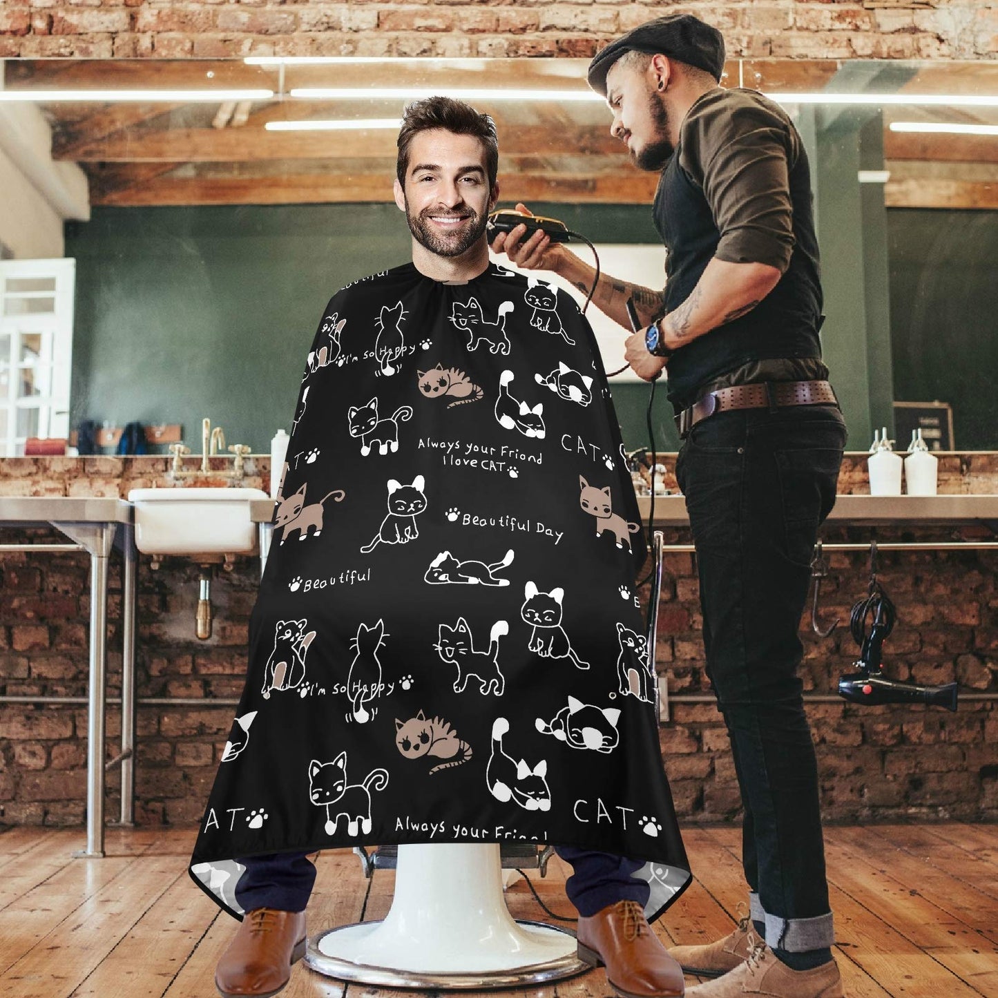 visesunny Barber Cape Funny Cat Footprint Cartoon Animal Polyester Hair Cutting Salon Cape Apron Anti-Static Haircut Water-Resistant Shaving Cloth Beauty and Personal Care visesunny