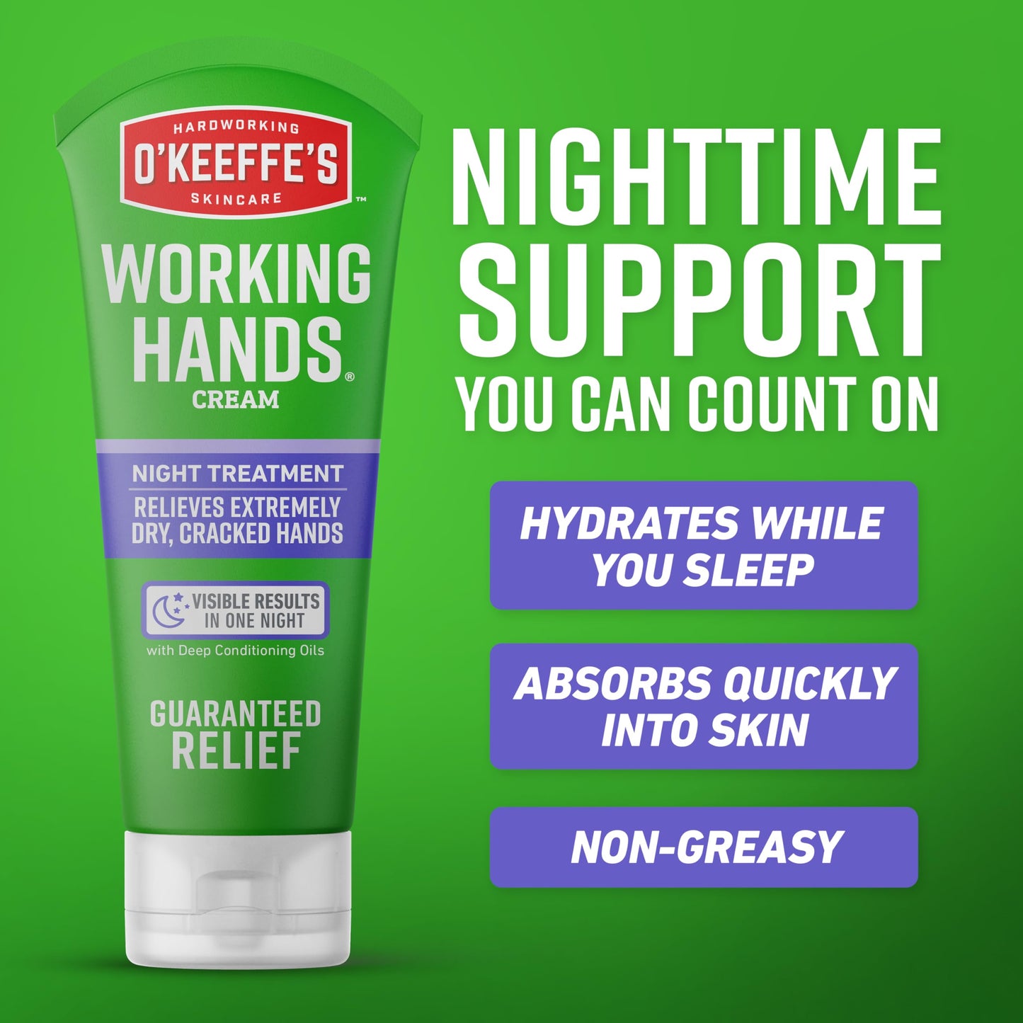O'Keeffe's Working Hands Night Treatment Hand Cream for Extreme Dryness - 7 oz Tube (1 Pack) - Repairing Skincare for Cracked, Dry Hands Beauty & Personal Care O'Keeffe's