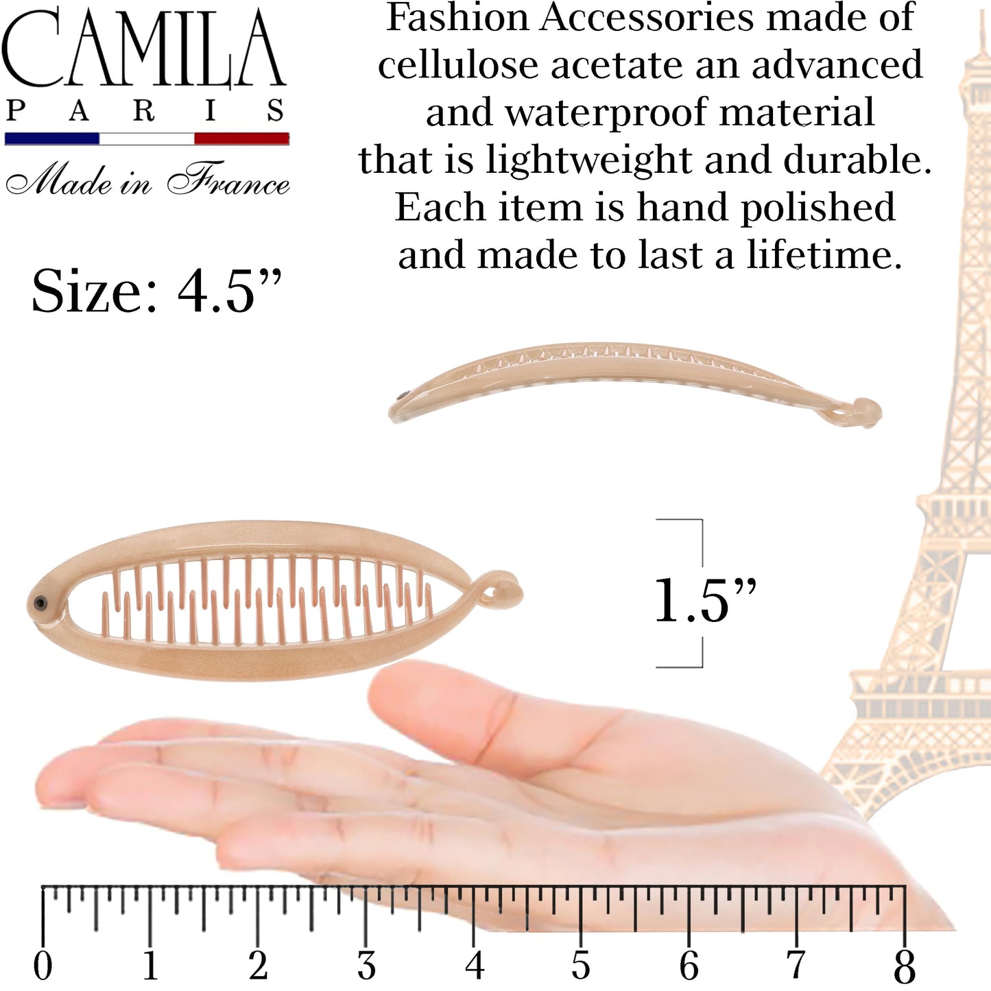 Camila Paris CP3133 2 Pack French Banana Clip Hair Comb Classic Girls Updo Flexible Ponytail Holder Interlocking Banana Combs, Fashion Durable Styling Beauty & Personal Care Camila