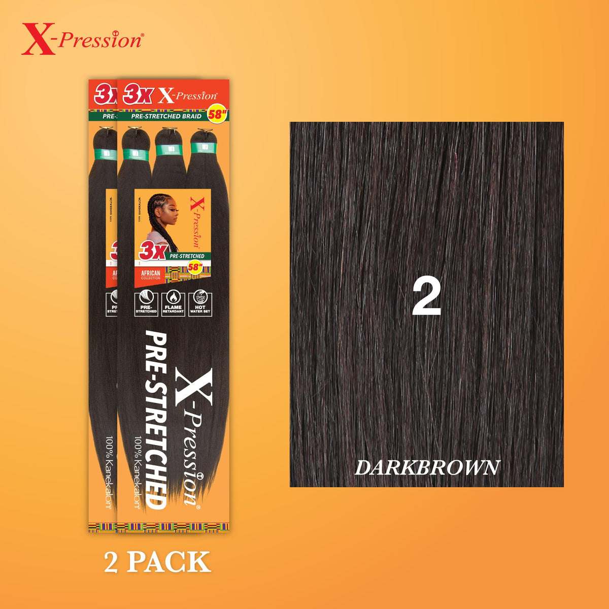 Sensationnel X-Pression Prestretched Braids-3X 58in,2pk 2 DARKBROWN