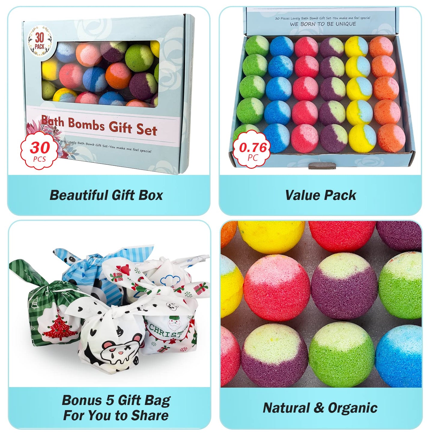 30 Pcs Bath Bomb Gift Set, Natural Organic Mini Bath Bombs, Handmade with Rich Fizz - Birthday Gift for Kids/Women/Men, Mother's Day, Ideal Gift Beauty and Personal Care PickMora