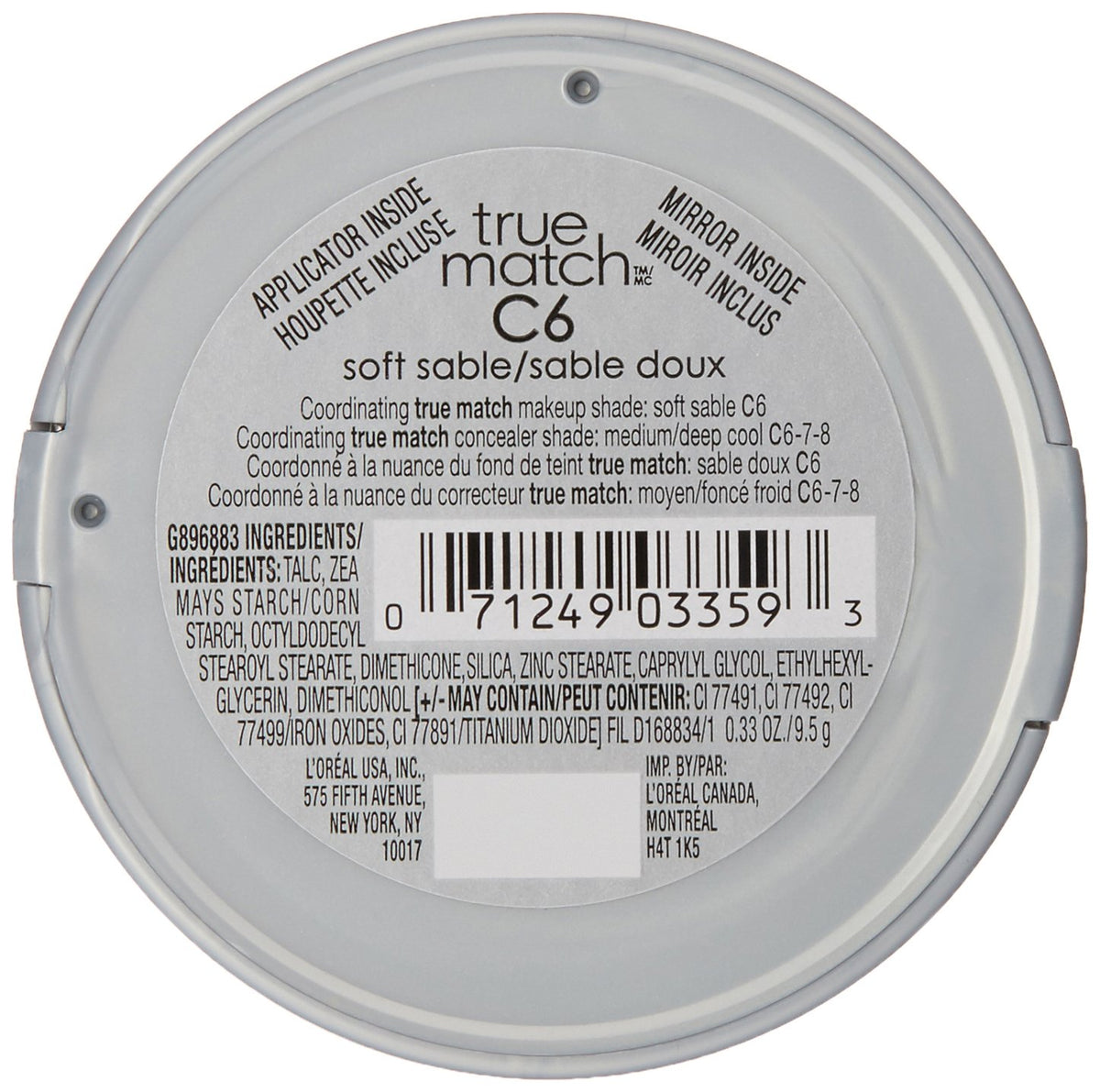 L'Oréal Paris True Match Super-Blendable Powder, Soft Sable, 0.33 oz.