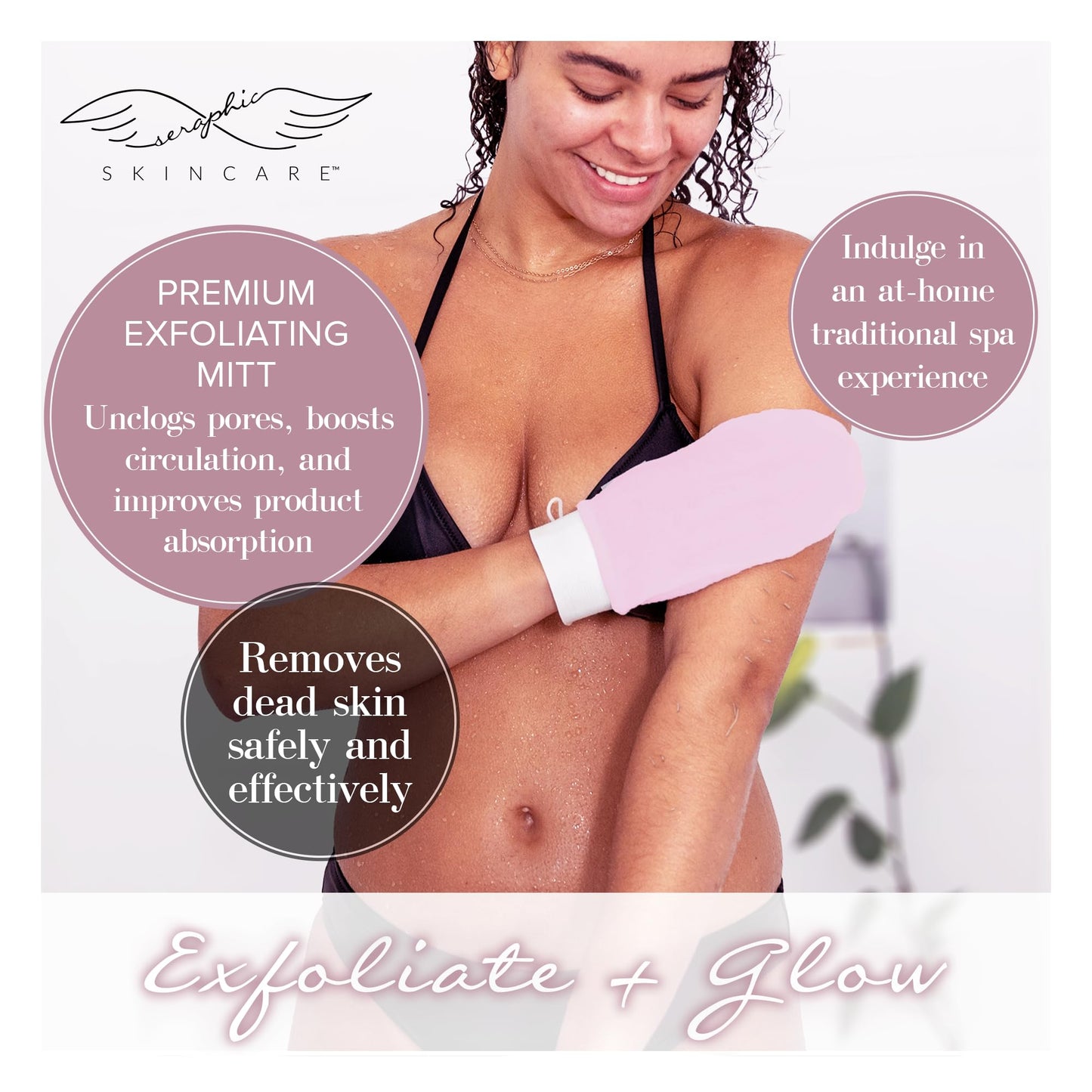Seraphic Skincare Limited-Edition Pink Premium Exfoliating Mitt for Body 1pc - Exfoliating Glove & Body Scrubber for Shower Use, Deep Body Beauty and Personal Care SERAPHIC SKINCARE