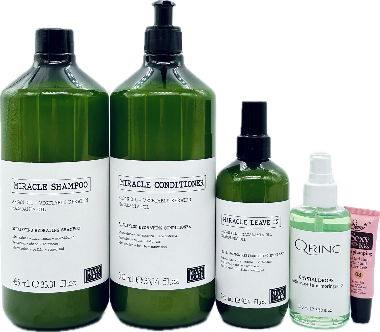 Maxy Look MIracle Silkifying Hydrating Shampoo and Conditioner 33.31 fl oz/985ml + Miracle Leave in Spray Mask 9.64 fl oz + Qring Crystal Drops 3.38 Beauty & Personal Care Maxy Look