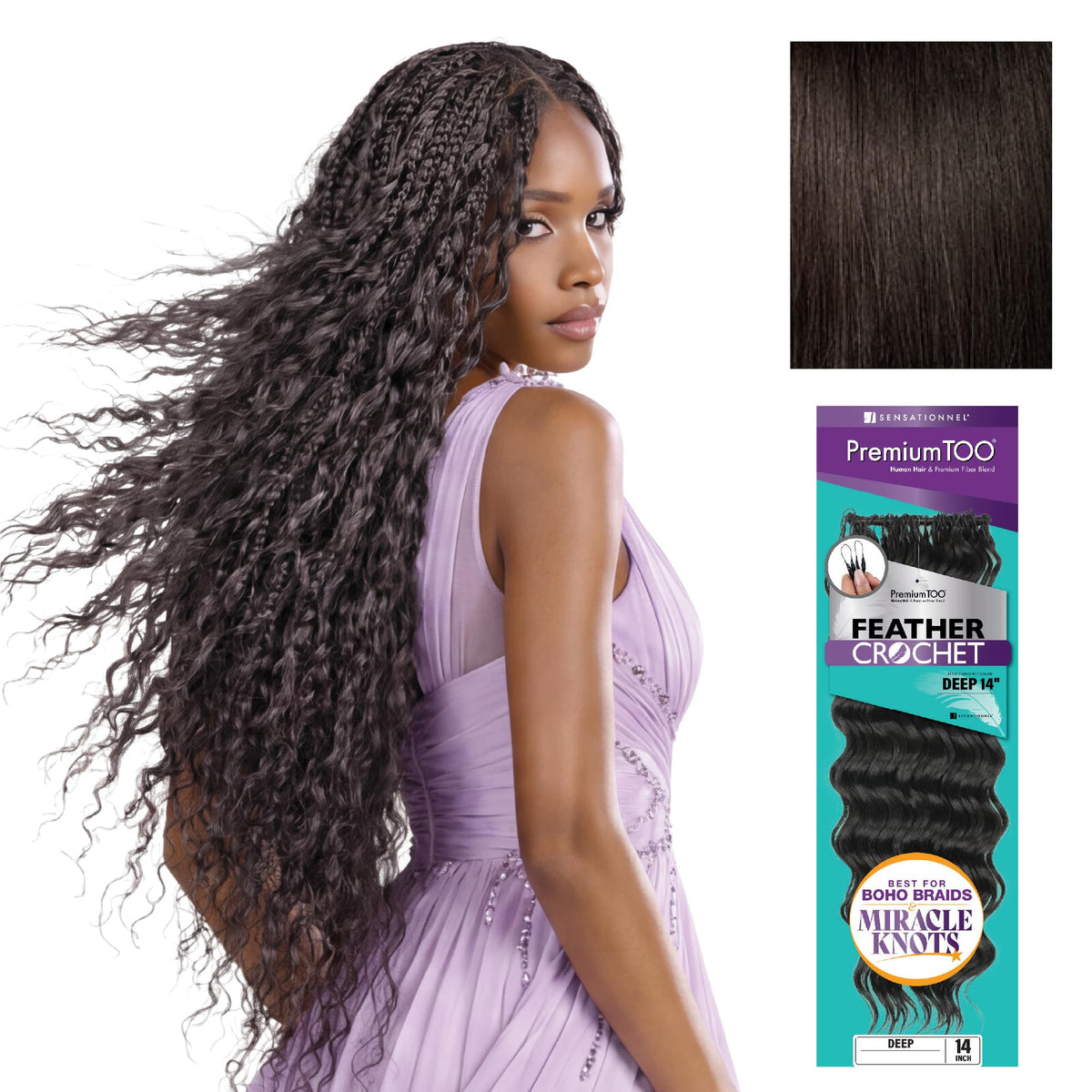 Sensationnel PremiumToo Feather Crochet Braids-Deep,14in, 2 DARKBROWN
