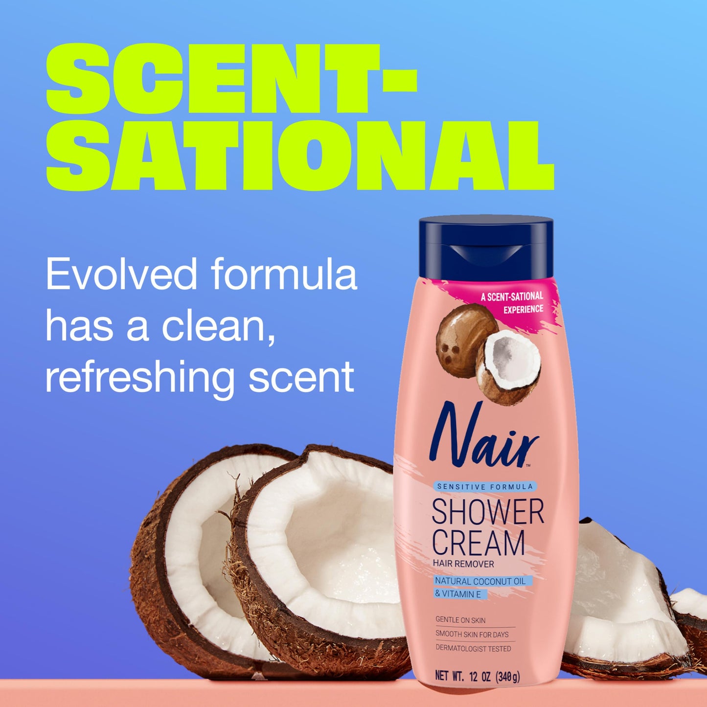 Nair Sensitive Shower Cream Hair Remover with Natural Coconut Oil and Vitamin E, Body Hair Removal Cream, 12 oz Beauty & Personal Care Nair