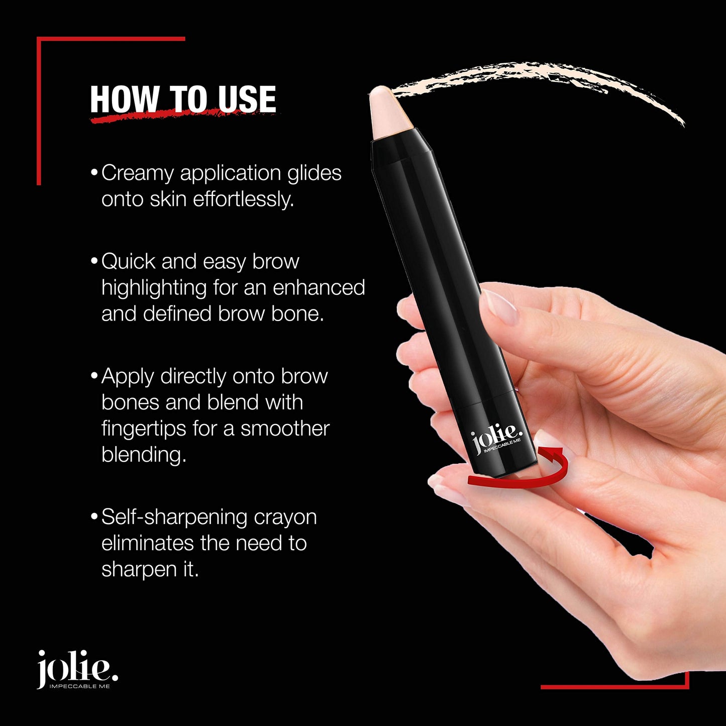 Jolie Eyebrow Perfecting Brightener & Highlighter, Creamy Self Sharpening Crayon Stick, Satin Finish (Champagne Beige) Beauty & Personal Care JOLIE. IMPECCABLE ME