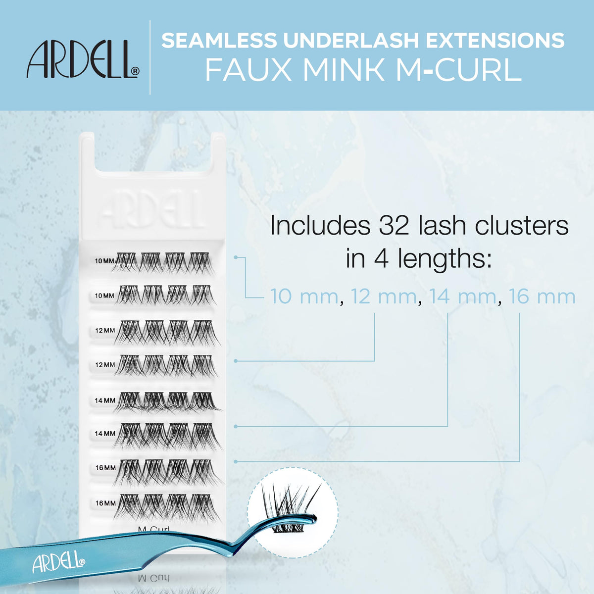 Ardell Seamless Underlash Lash Extensions Kit - Diy Lash Clusters, Eyelash Extension Kit, Fauxmink M Curl, Up To 5 Applications - 32 Count, 1-Pack