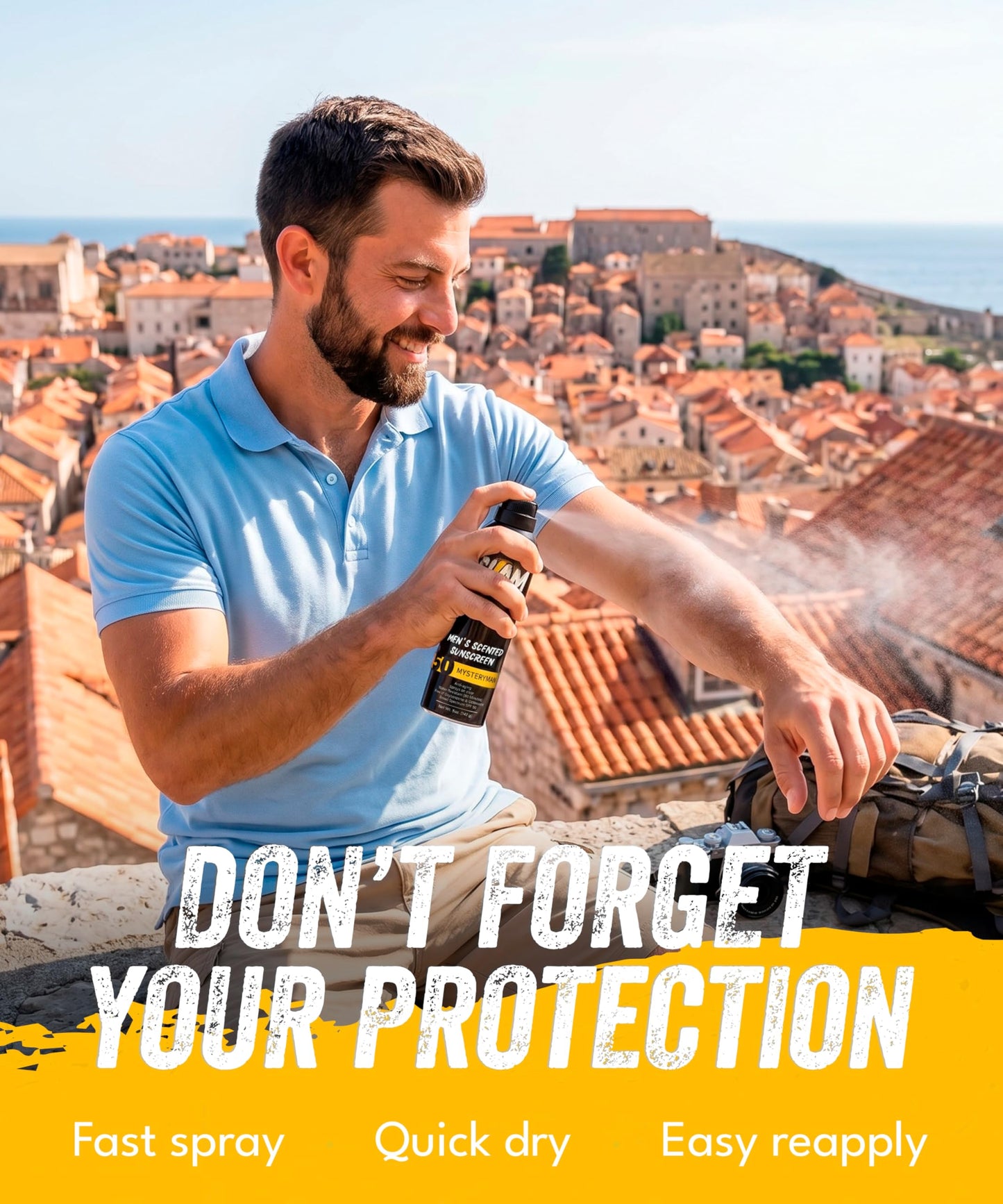 SLAM Men’s Sunscreen SPF 50 Spray - Broad Spectrum UVA/UVB Protection - Non-Greasy & No Harsh Chemicals - MysteryMan Sandalwood Tonka Bean Sage Beauty & Personal Care Slam Lotion