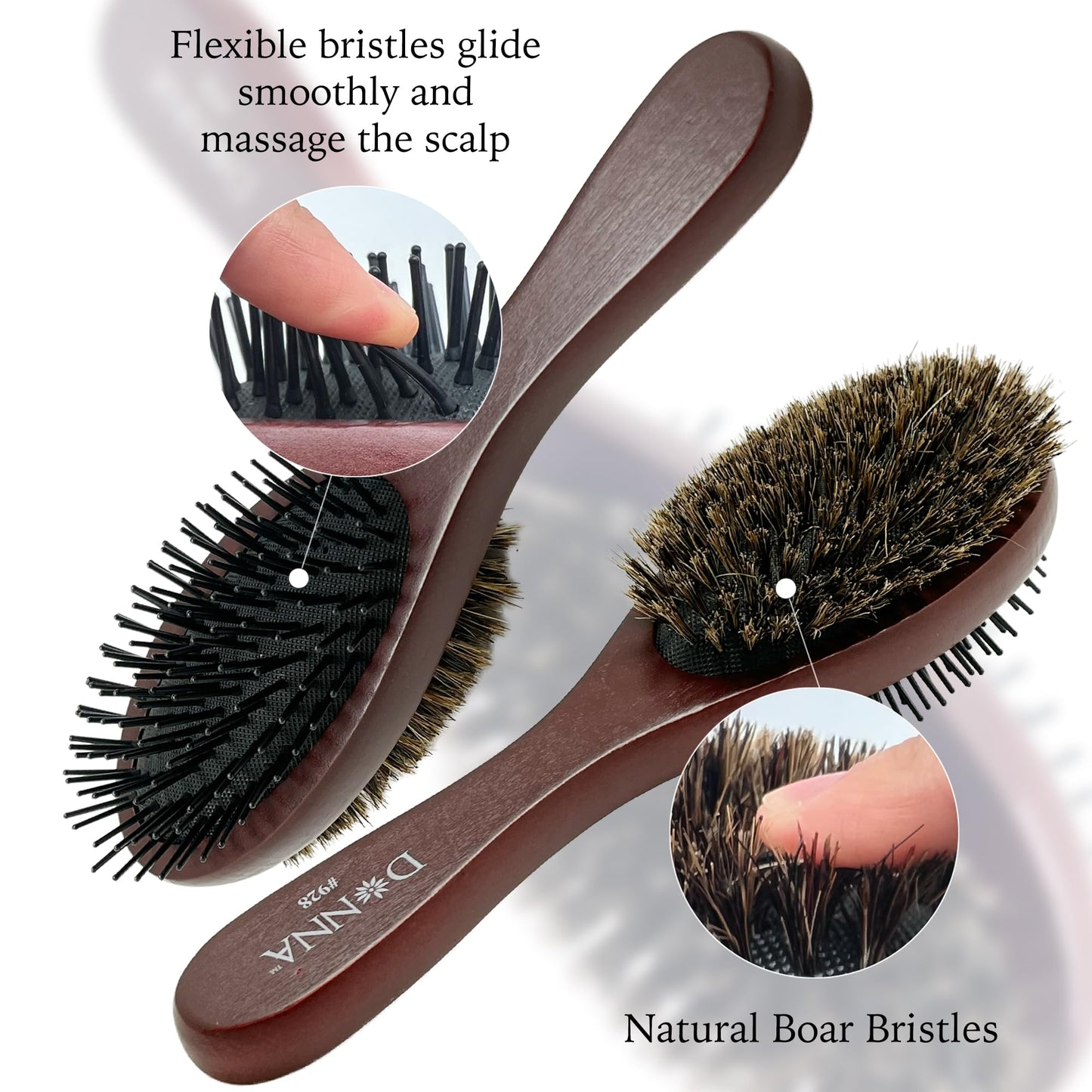Donna Double Sided Styling Brush for Women - 100% Boar Bristles, Cushioned Wooden Detangling Brush for Wet Hair Beauty & Personal Care DONNA