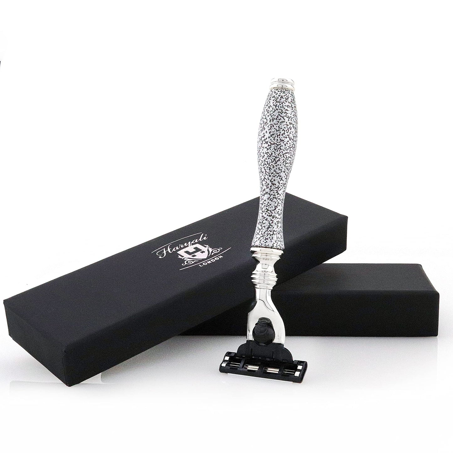 Haryali London 3 Edge Shaving Razor Handmade Silver Antique Design Handle Beard and Mustache Safety Razor For Men Perfect Shave Beauty and Personal Care Haryali London