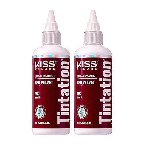 Red by Kiss Tintation Semi-Permanent Hair Color, Aloe Vera Water Based, Argan Oil, Olive Oil, Collagen & Keratin, Long-Lasting Color Dye (Red Velvet Beauty & Personal Care Red by Kiss