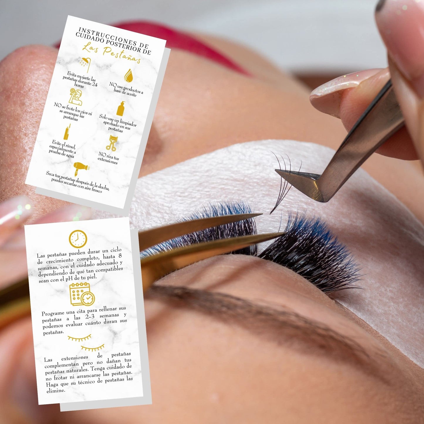 Spanish Lash Aftercare Instructions | 50pk | Cuidado Posterior de la Extensión de Pestañas | 2 x 3.5” inch Card for clients | Eyelash Extension Beauty & Personal Care Lashicorn