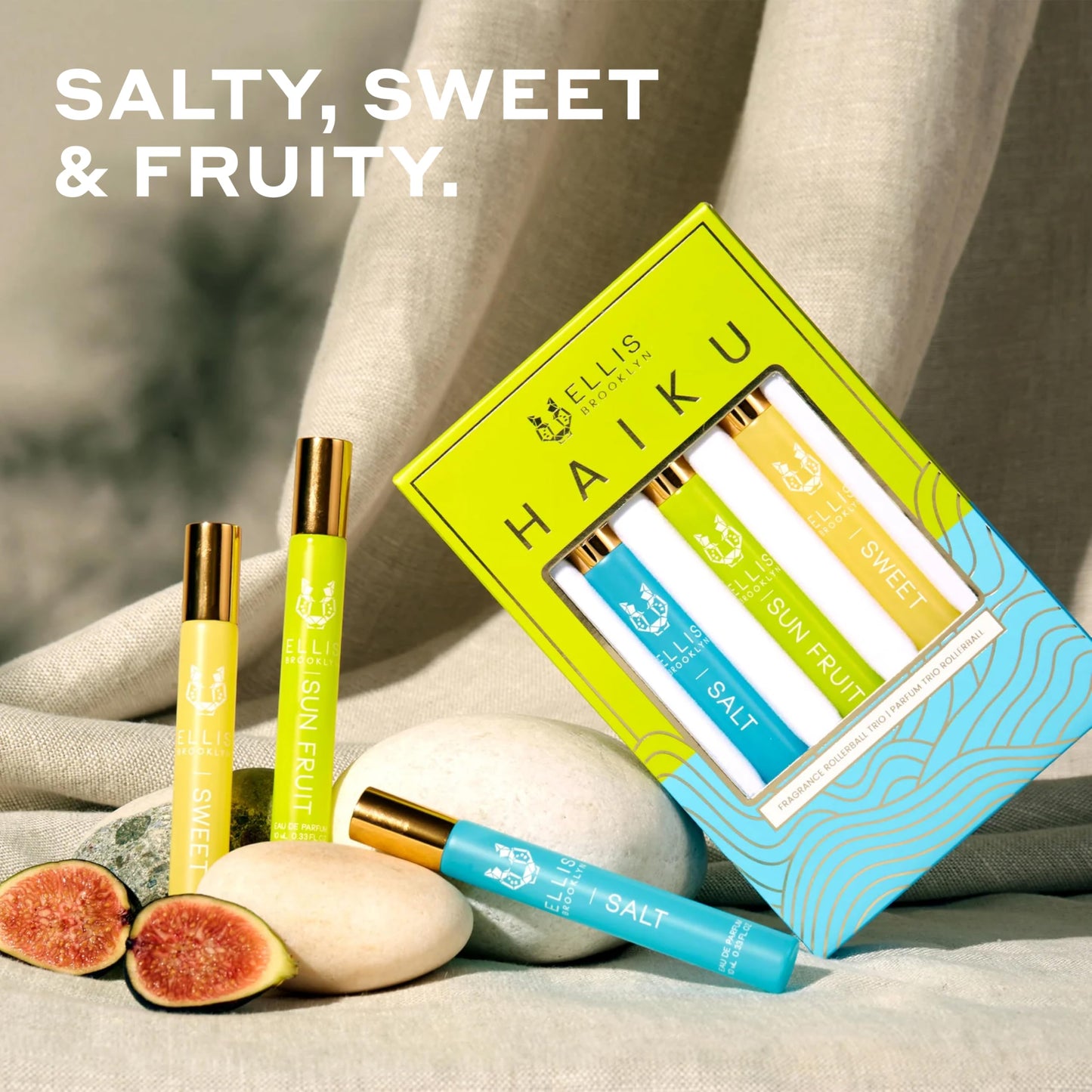 Ellis Brooklyn HAIKU Fragrance Trio Set of 3 x 10ml Eau de Parfum Rollerballs - SALT, SWEET & SUN FRUIT - Vegan, Cruelty-Free, Sustainable Beauty & Personal Care Ellis Brooklyn