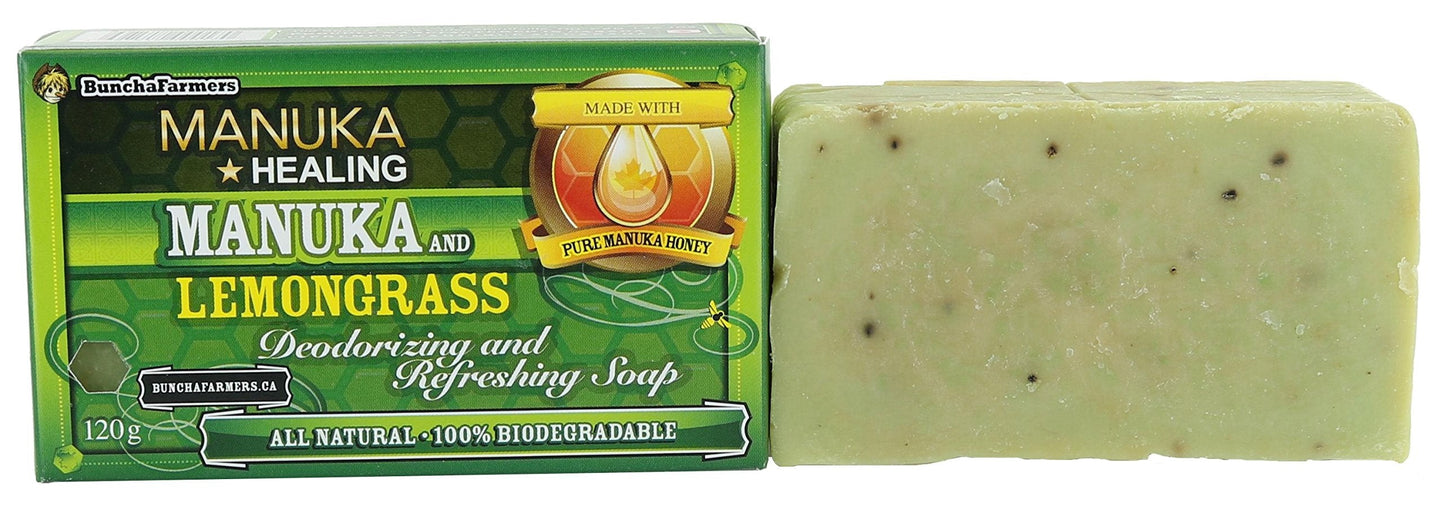 BunchaFarmers All Natural 100% Biodegradable Healing Manuka Honey and Lemongrass Deodorizing and Refreshing Soap Bar (Made in Canada) Beauty & Personal Care BunchaFarmers