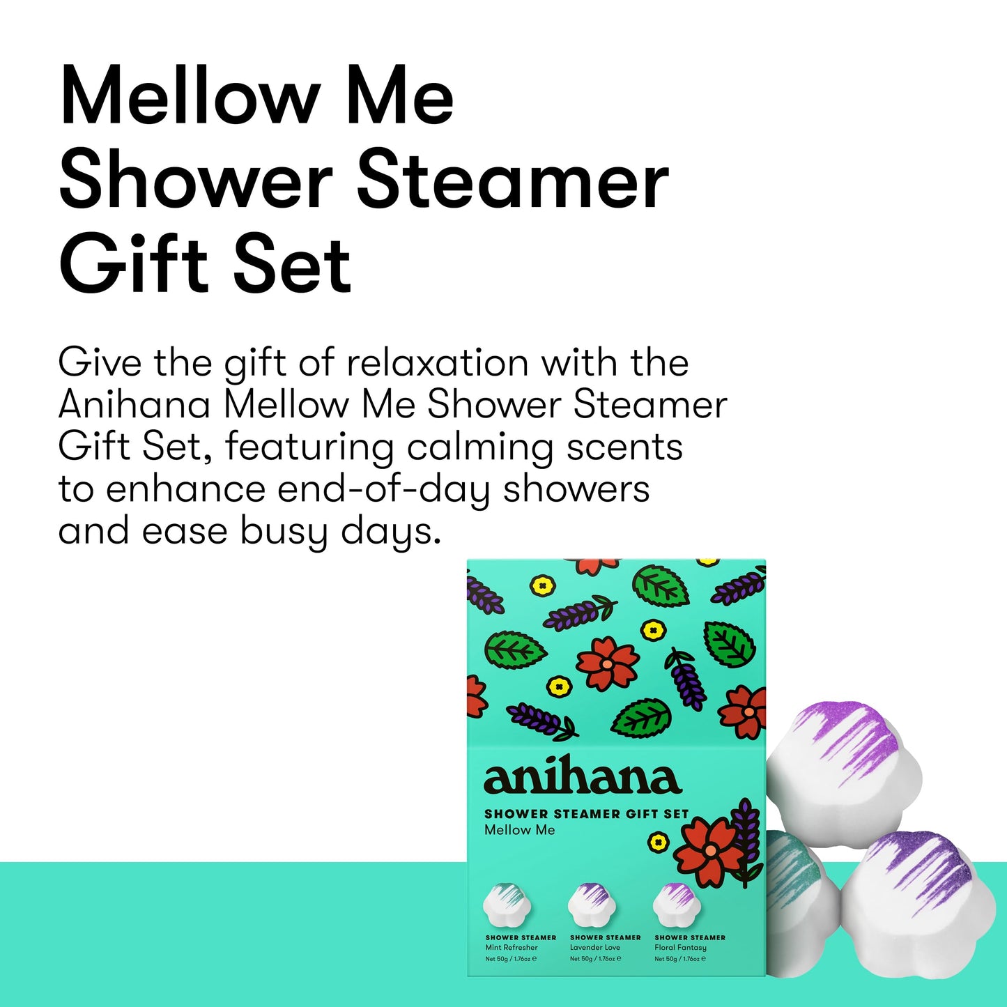 ANIHANA Shower Steamers Mellow Me 3 Pack Gift Set with Essential Oils, Paraben Free, Mint Refresher, Lavender Love, Floral Fantasy, 1.76 oz Each Beauty and Personal Care ANIHANA