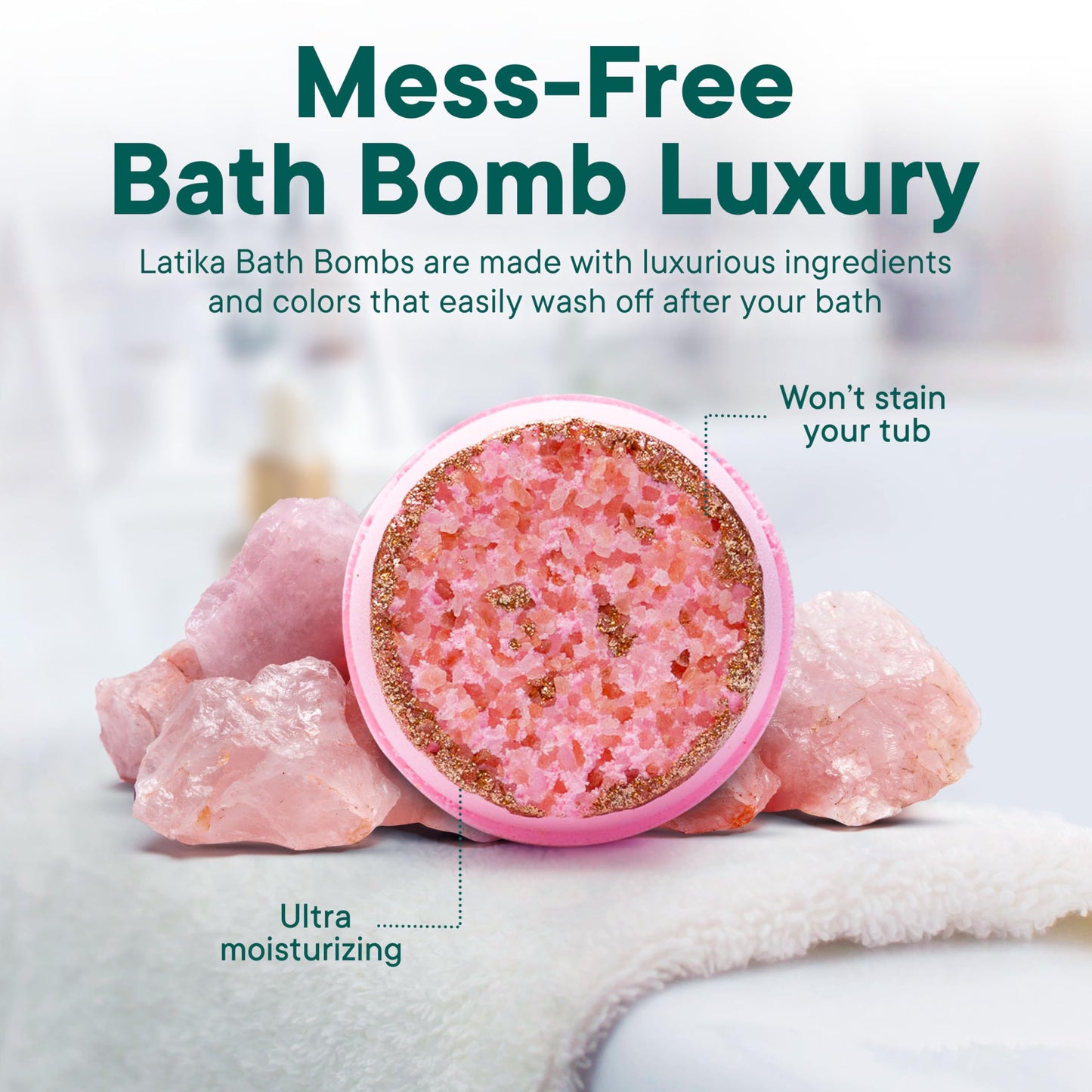 Latika Bath Bomb Rose Quartz Geode Crystal - Essential Oils for Ultimate Relaxation and Skin Nourishment Beauty and Personal Care Latika