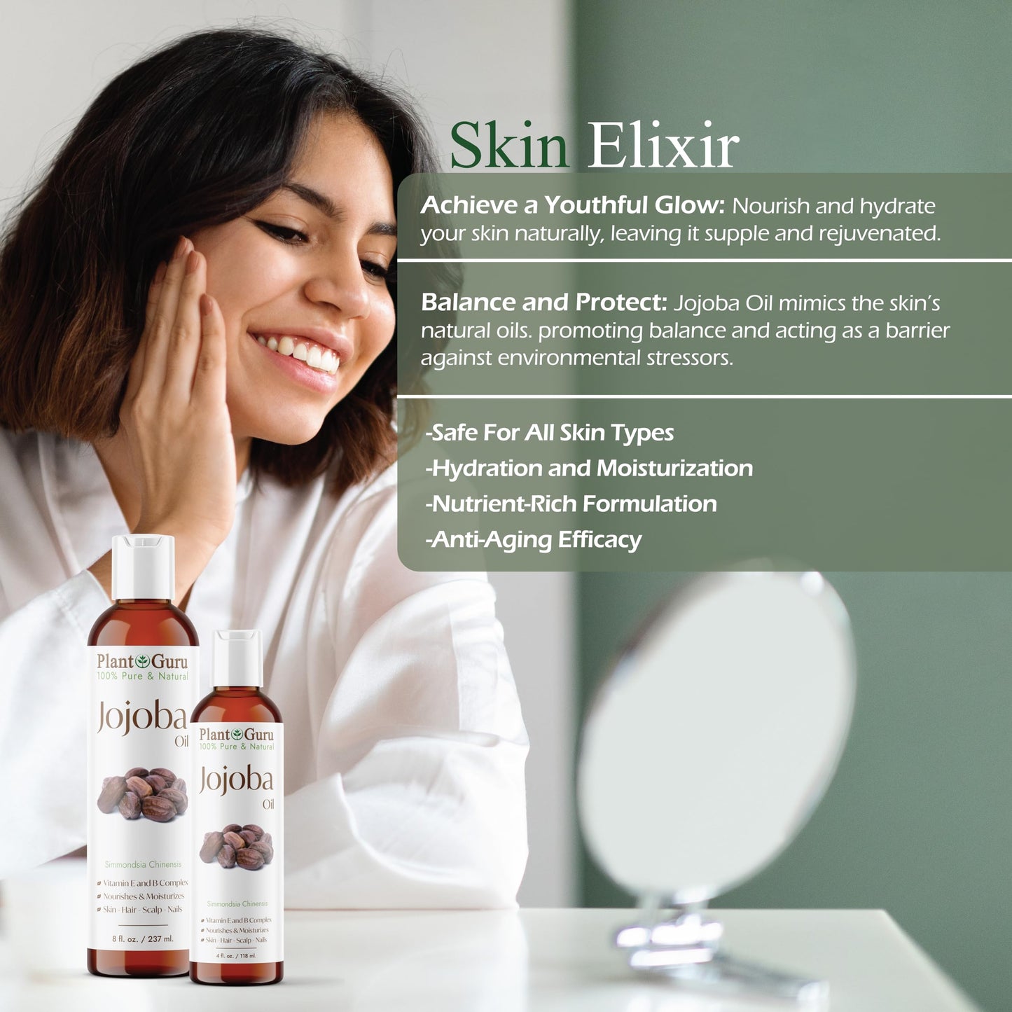 Plant Guru Jojoba Oil 4 fl. oz. Cold Pressed Unrefined - 100% Pure Natural Moisturizer For Skin, Body, Face And Hair Growth. Deeply Hydrating Carrier Beauty & Personal Care Plant Guru