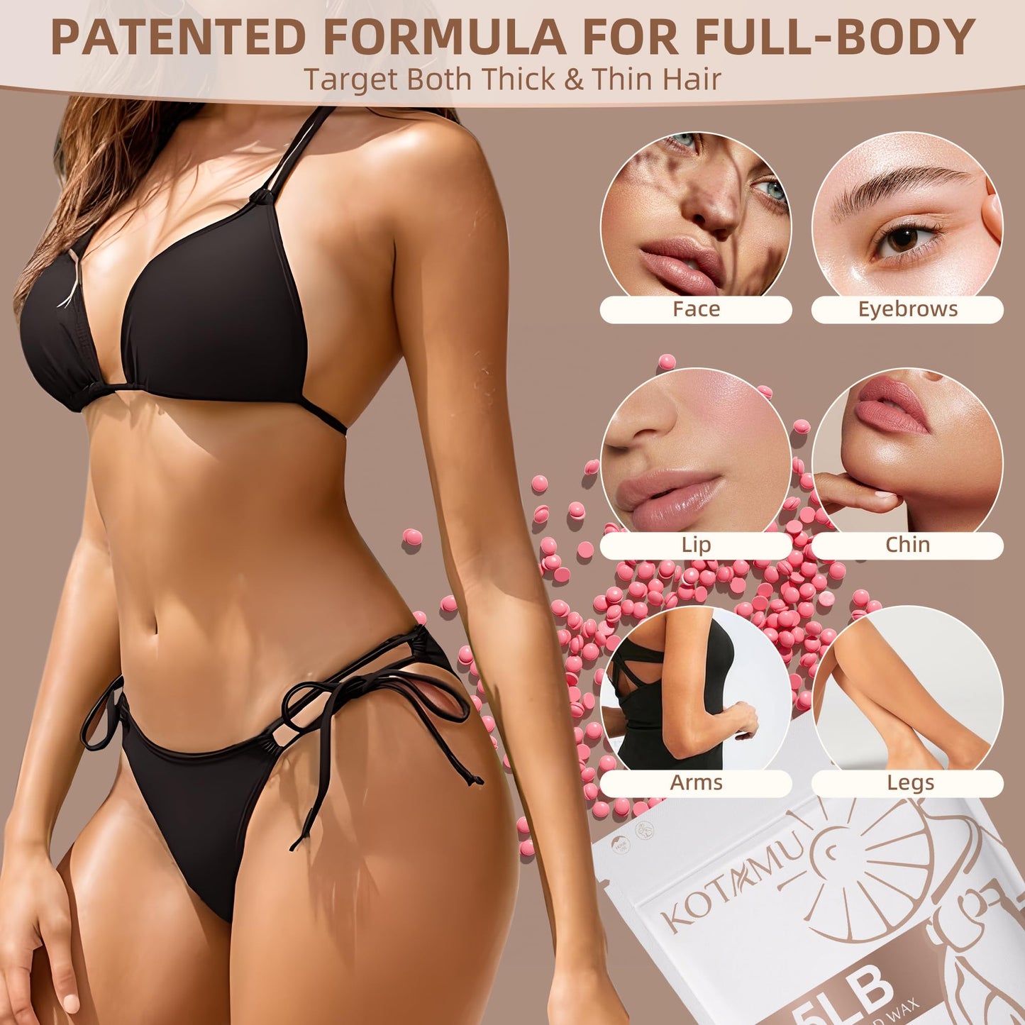 KOTAMU Pink Wax Beans for Hair Removal, 2.5lb, Hard Wax for Face, Eyebrow, Bikini, Brazilian, Leg, Body, Sensitive Skin, Ideal for Women Home Salon Beauty and Personal Care KOTAMU
