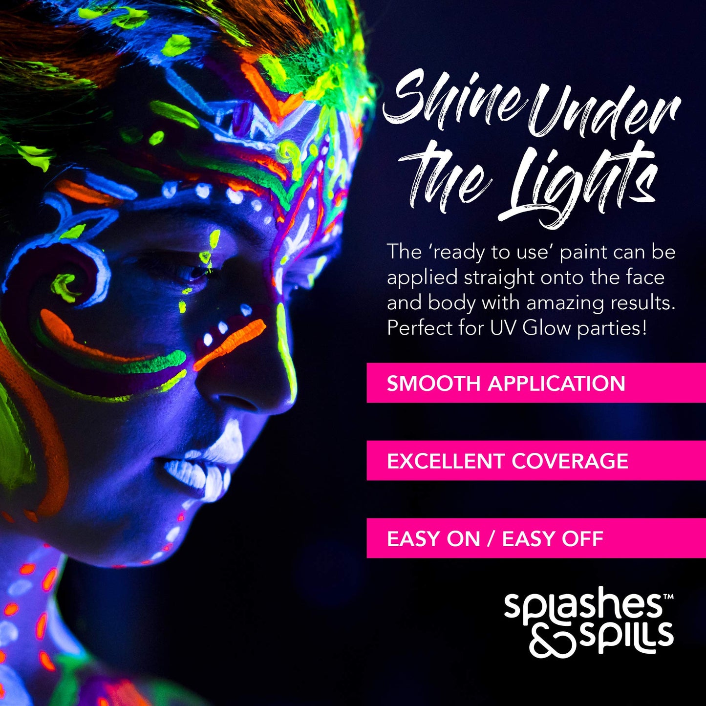 UV Face and Body Paint 10ml - 6 Pack - Neon Glow in the Dark Body Paint for Adults - Non Toxic, Vivid UV Reactive Makeup for Blacklight Parties Beauty & Personal Care splashes & spills