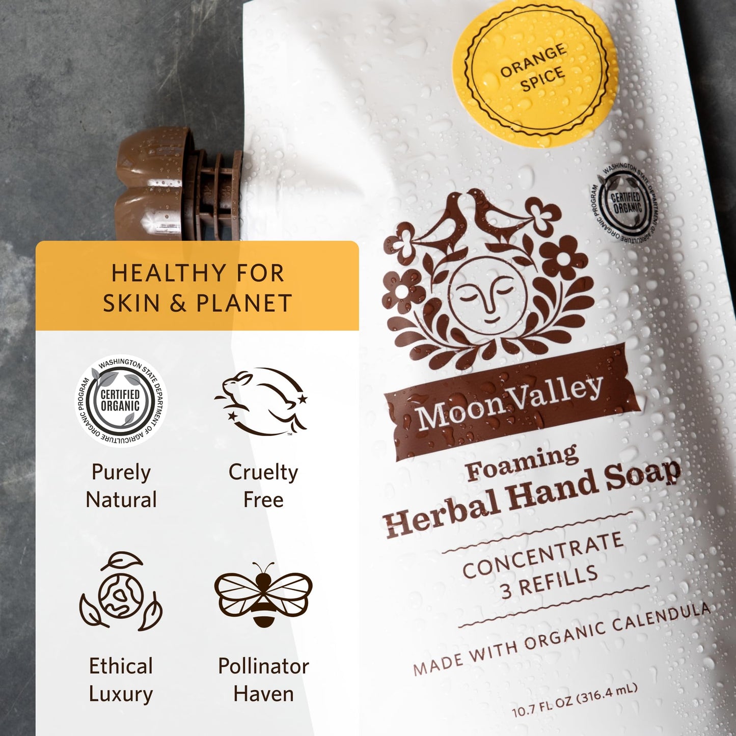 Moon Valley Foaming Hand Soap Refill Pouch, Two-Pack Orange Spice Soap, Vegan and Non-GMO, Environmentally Friendly Option Beauty & Personal Care Moon Valley Organics