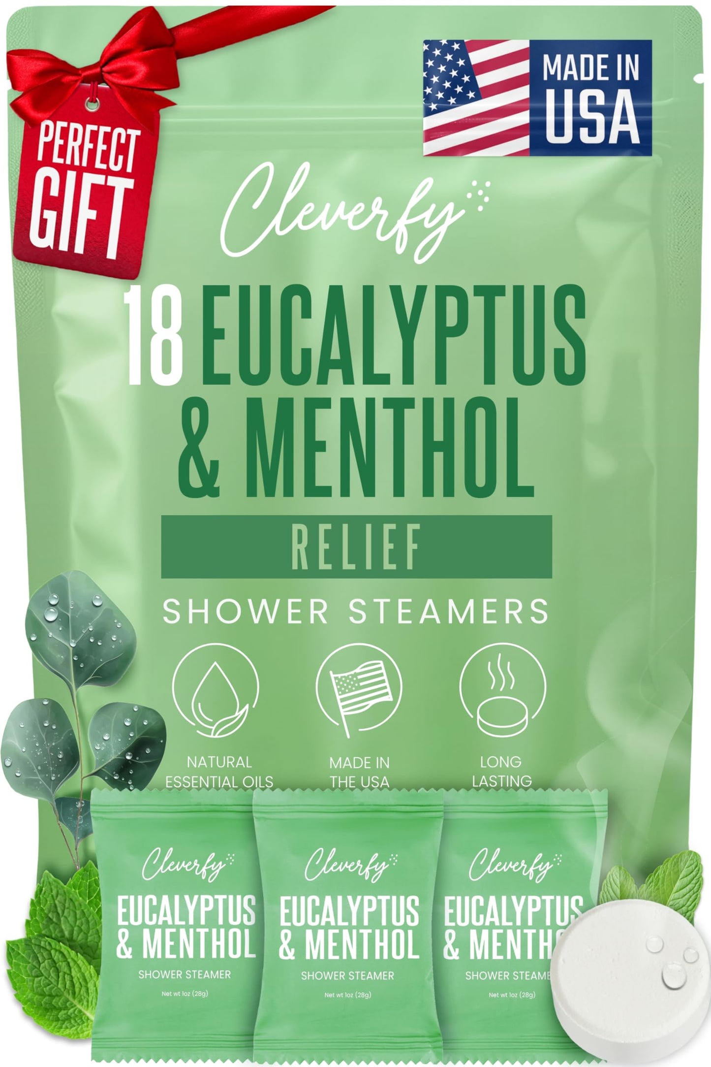 Cleverfy Eucalyptus for Shower Steamers Aromatherapy - Birthday Gifts for Men and Women - for Sinus Relief and Congestion - 18 Tablets Beauty and Personal Care CLEVERFY