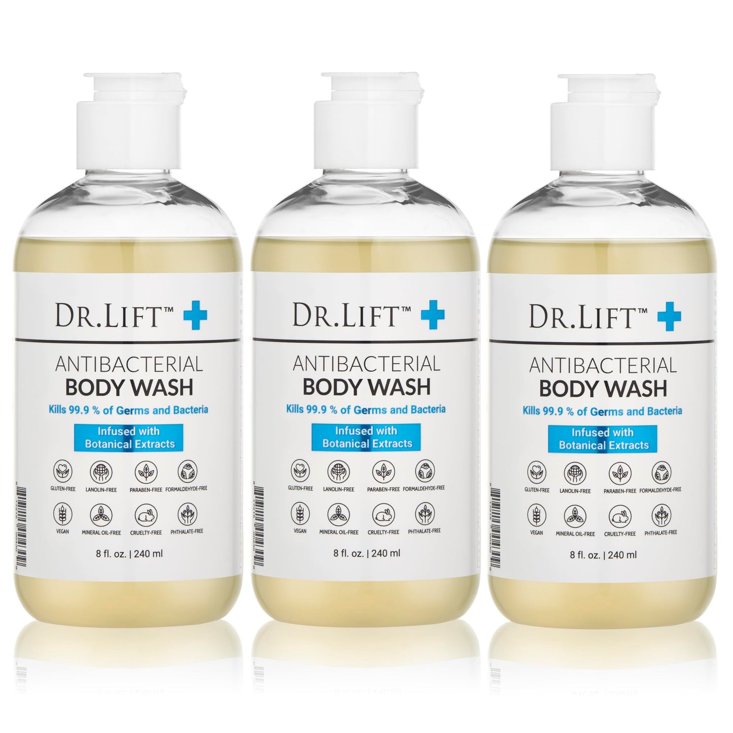DR. LIFT Antibacterial Body Wash, 8 oz (3-Pack) - Gentle & Effective Shower Gel - Made in America Beauty & Personal Care DR. LIFT