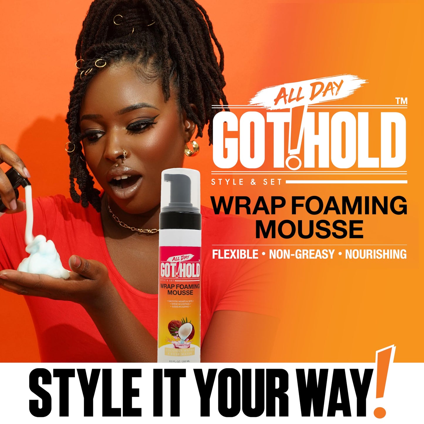 All Day God Hold Wrap Foaming Mousse for Hair Styling 8.5 fl.oz/250ml Beauty & Personal Care ALL DAY GOT HOLD