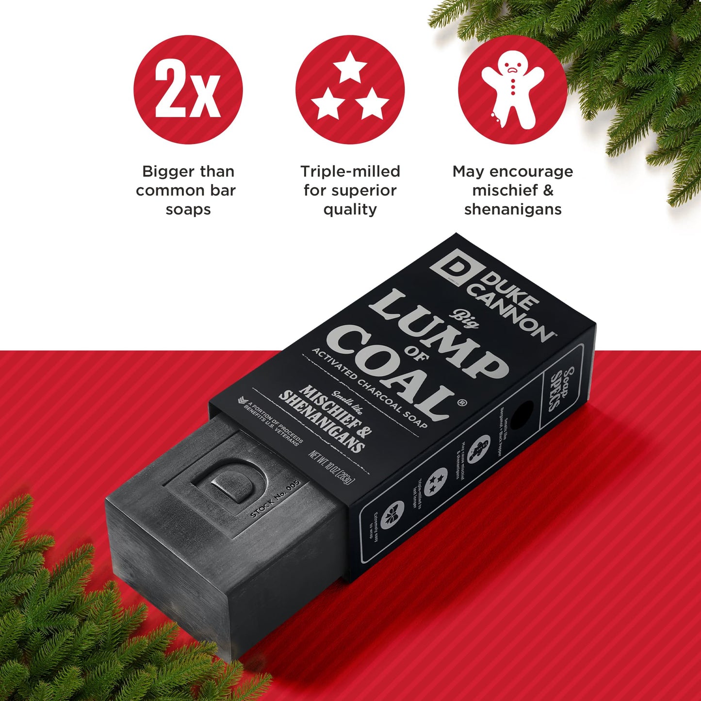 Duke Cannon Supply Co. Big Brick of Soap Bar for Men Holiday Edition - Big Lump of Coal (Bergamot & Black Pepper Scent), 10 oz. (1 Pack) Beauty & Personal Care Duke Cannon Supply Co.