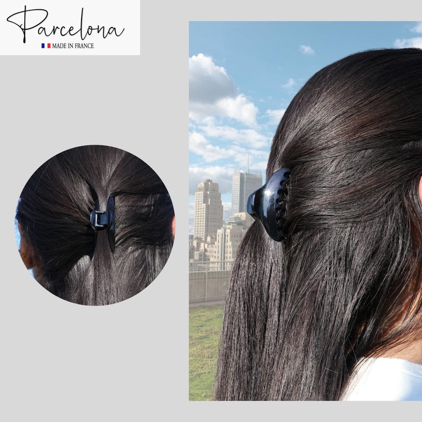 Parcelona French Skinny Boss Small 2 1/4" Black N Shell Celluloid Acetate Claw with Tight Spring Set of 2 Jaw Hair Claw Clips for Fine Hair, Made Beauty & Personal Care Parcelona