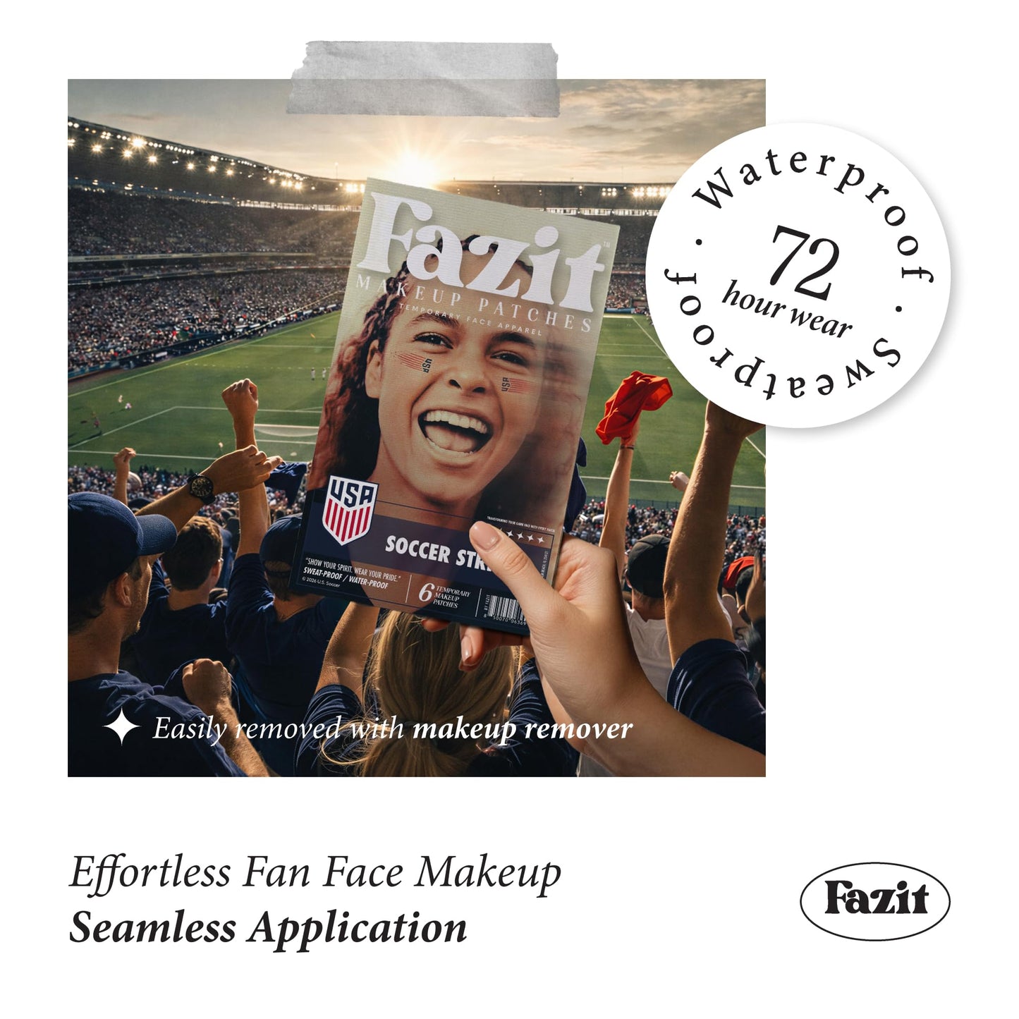 Fazit US Soccer Stripes - Red, Blue & Silver Glitter Makeup Patches - Waterproof & Sweat-proof Face Stickers - Long-Lasting Game Day Glam, USA Spirit Beauty & Personal Care Fazit