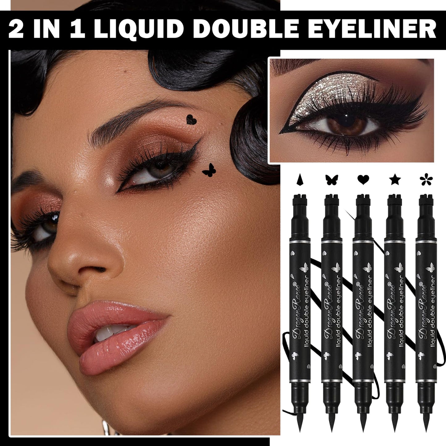 5 PCS Black Liquid Winged Eyeliner Stamp Pen Makeup Tools,Double-side Eyeliner Stamps Pencil Set,Waterproof & Long Lasting Smudgeproof Eye Liner Beauty & Personal Care DuoZeng