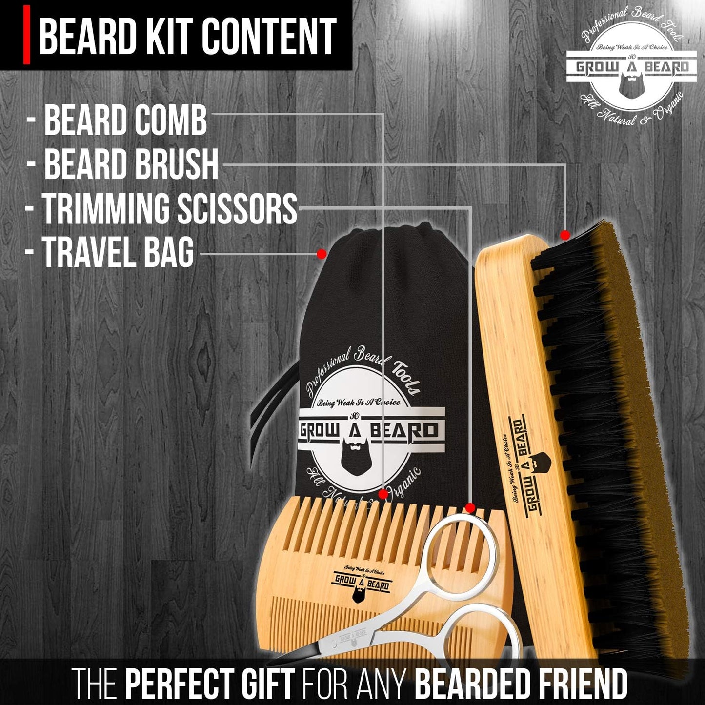 Beard Brush For Men & Beard Comb Set w/Mustache Scissors Grooming Kit, Natural Boar Bristle Brush, Dual Action Wood Comb, And Travel Bag Great Beauty & Personal Care GROW ALPHA BEARD