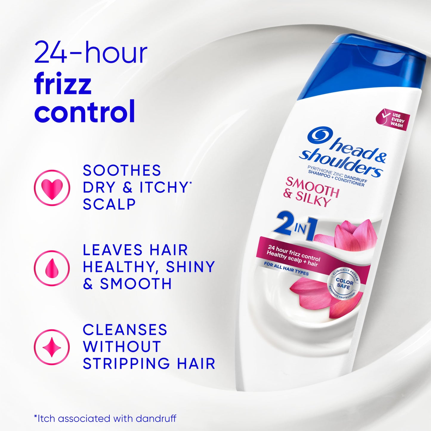 Head & Shoulders Anti-Dandruff Shampoo and Conditioner for Women | Smooth & Silky 2-in-1 | 1% Pyrithione Zinc, 24-Hour Frizz Control, Soothes Dry Beauty and Personal Care Head & Shoulders