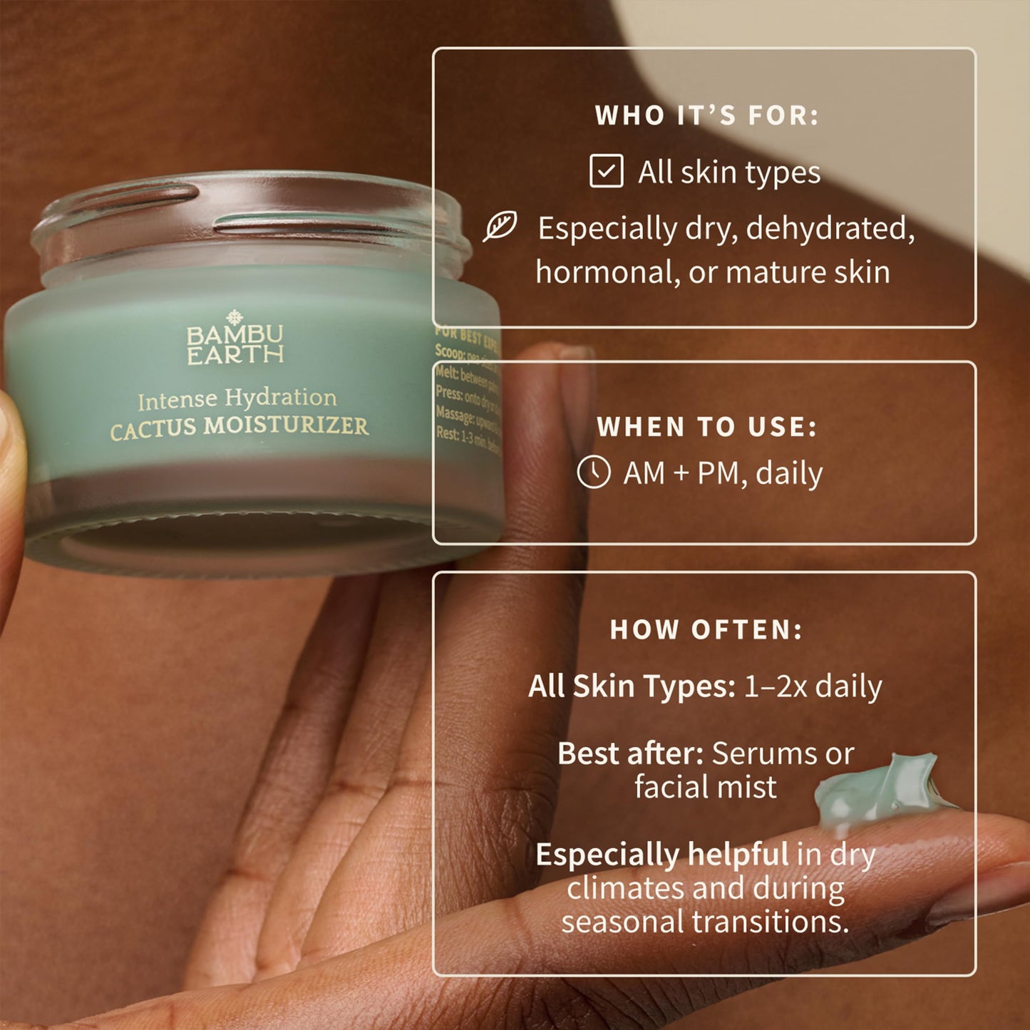 BAMBU EARTH Intense Hydration Cactus Face Moisturizer - Deeply Hydrate with Pressed Serum Formula - Skincare to Soften Texture, Balanced Complexion Beauty & Personal Care BAMBU EARTH